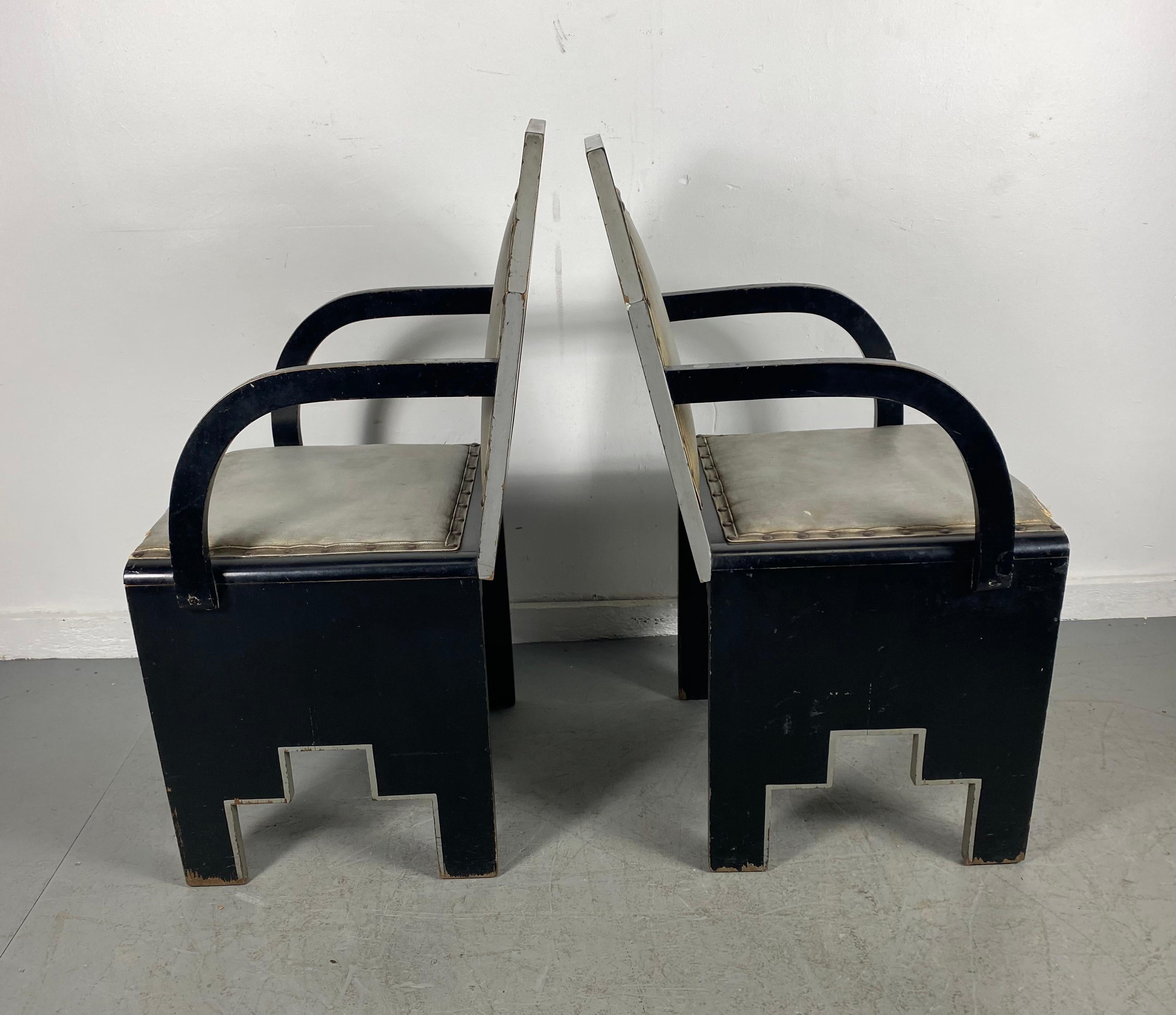 Stunning Pair 1920's Sky-Scraper Art Deco Arm Chairs Attrib to Paul Frankl 1