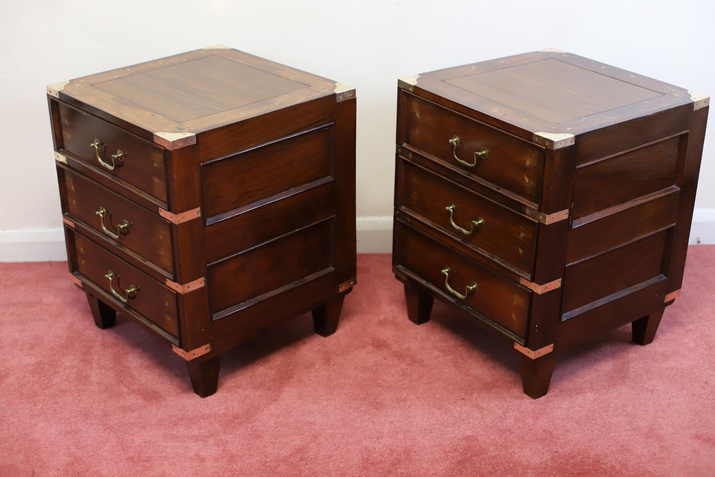 Stunning Pair Anglo-indian Campaign Style Nightstands 2