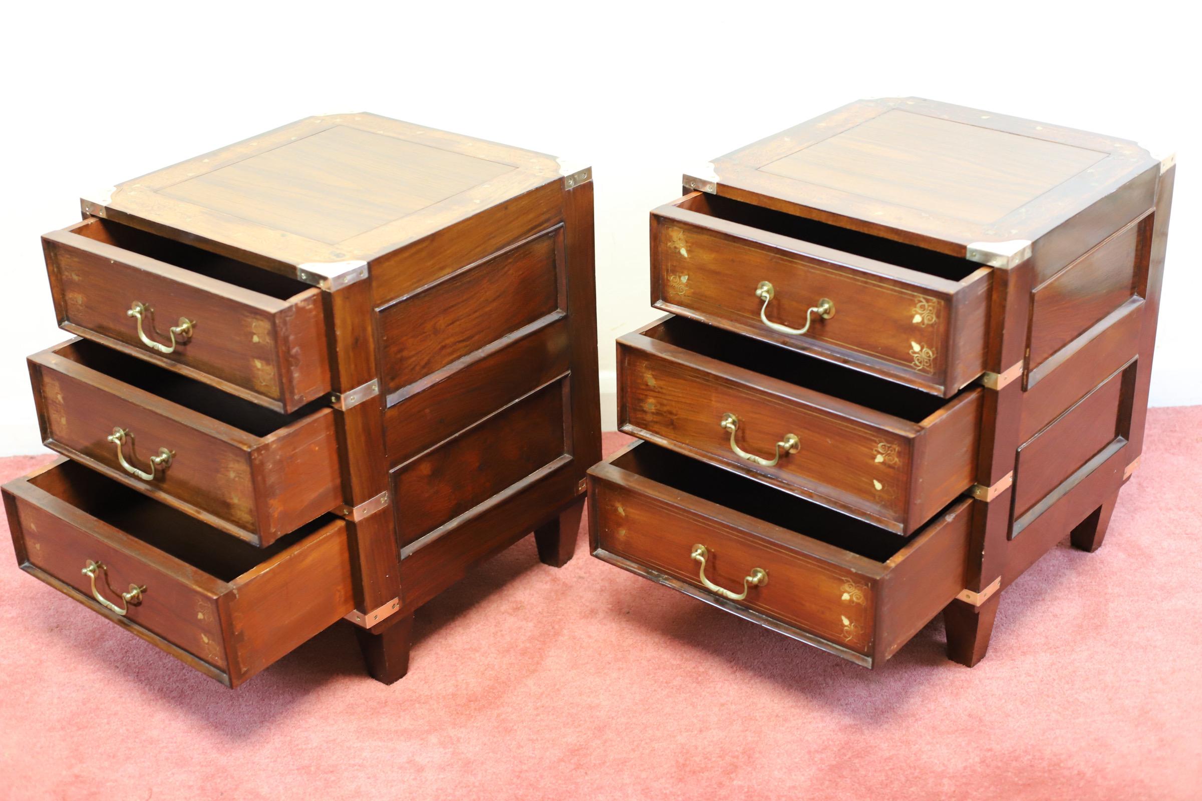 Stunning Pair Anglo-indian Campaign Style Nightstands 4