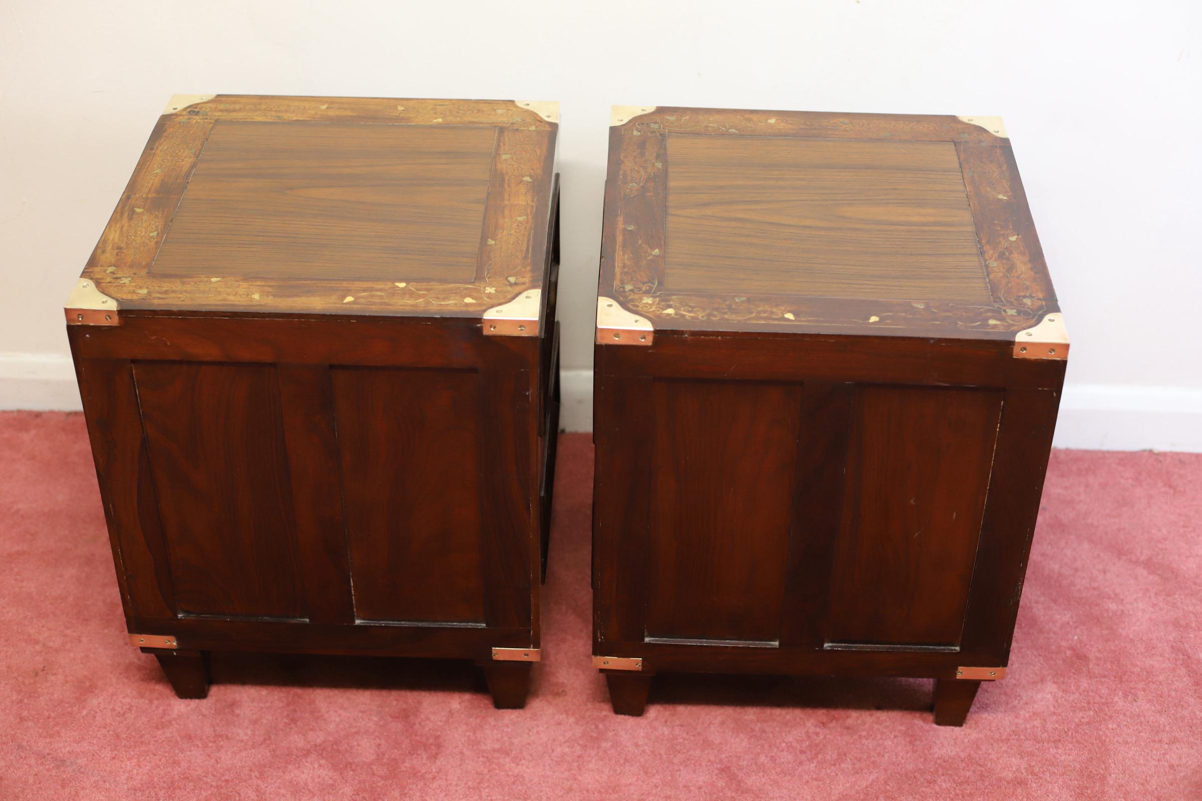Stunning Pair Anglo-indian Campaign Style Nightstands 7