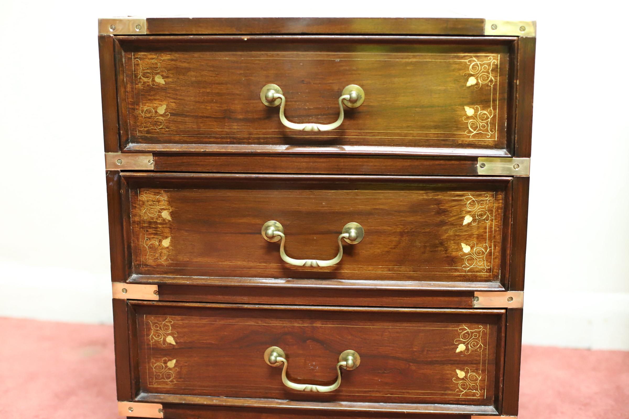 Stunning Pair Anglo-indian Campaign Style Nightstands 8