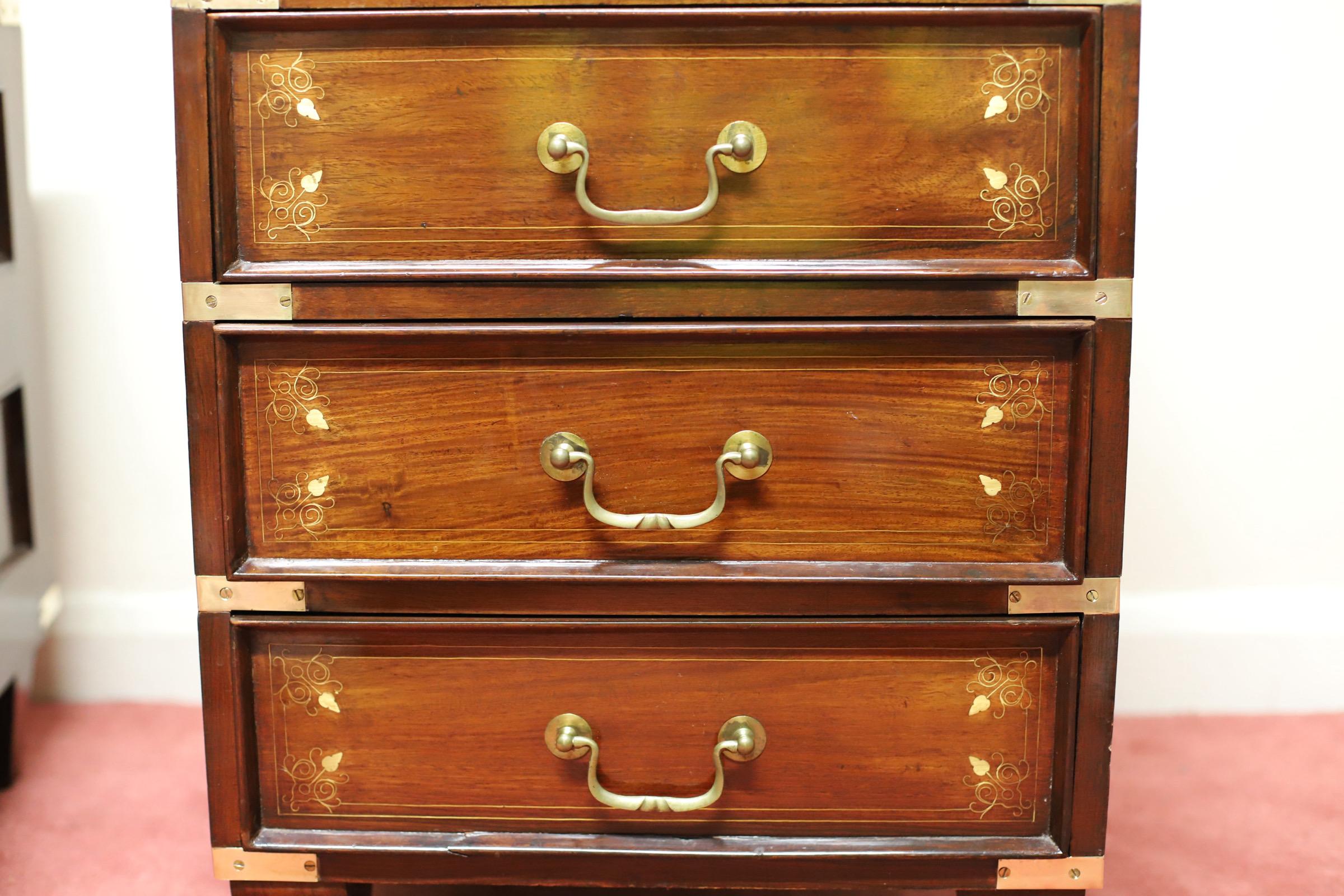 Stunning Pair Anglo-indian Campaign Style Nightstands 9