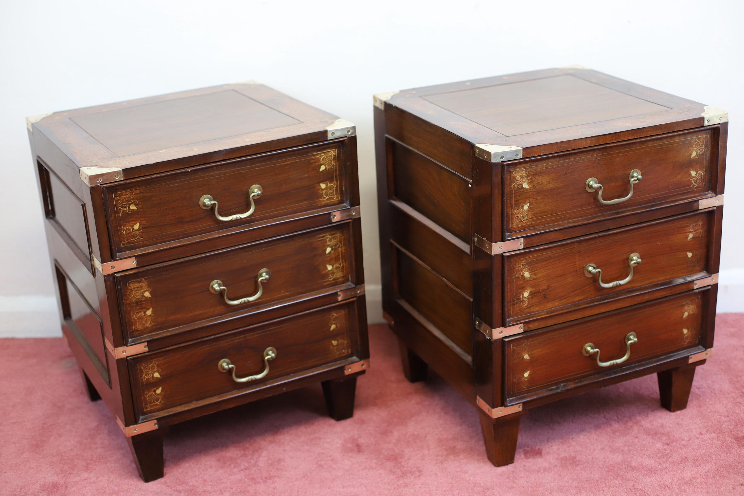 Anglo-Indian Stunning Pair Anglo-indian Campaign Style Nightstands