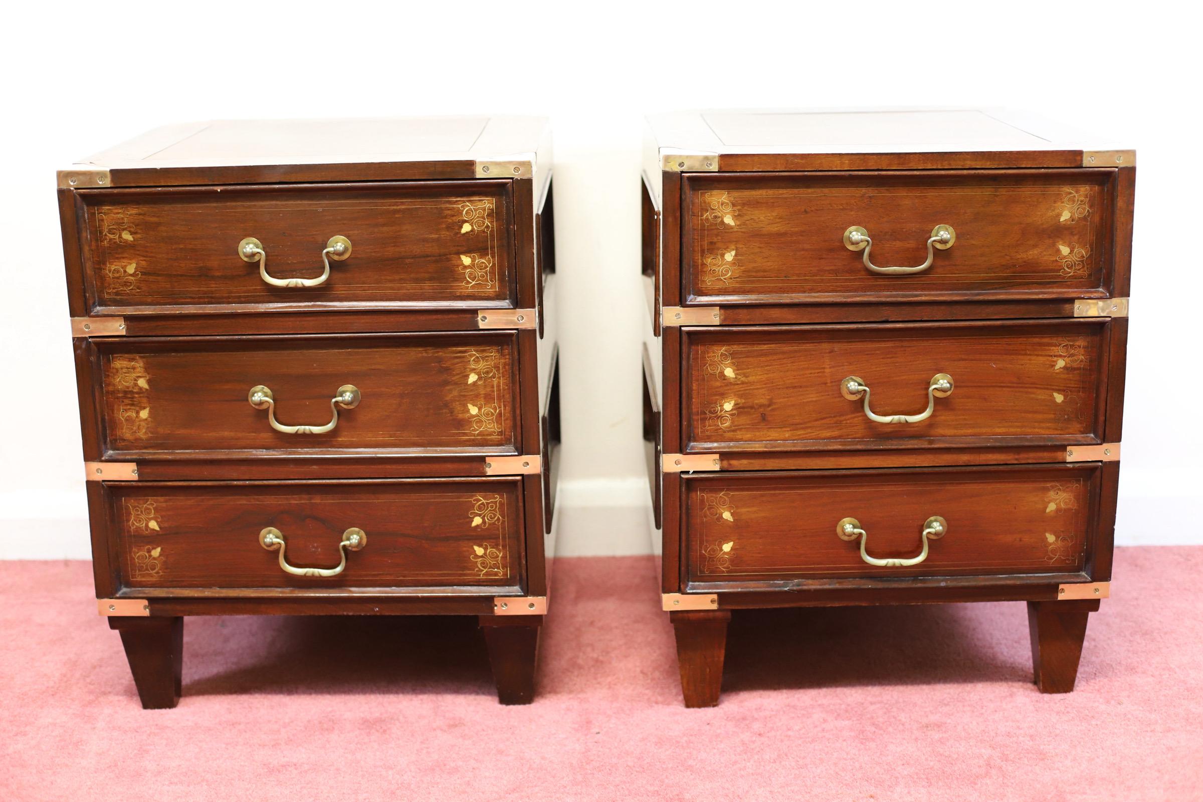 British Stunning Pair Anglo-indian Campaign Style Nightstands