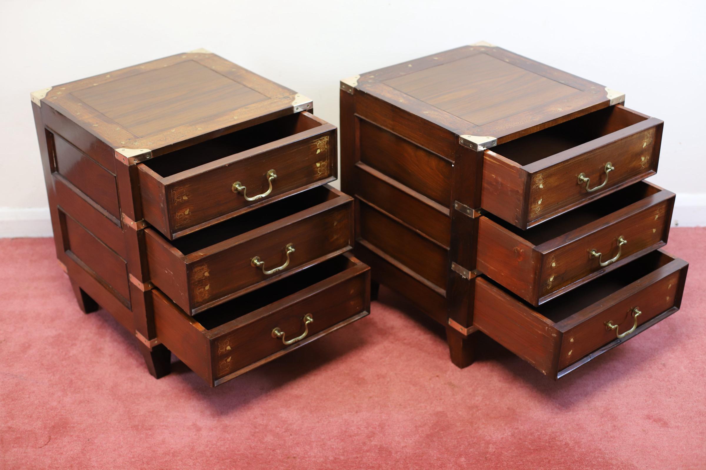 20th Century Stunning Pair Anglo-indian Campaign Style Nightstands