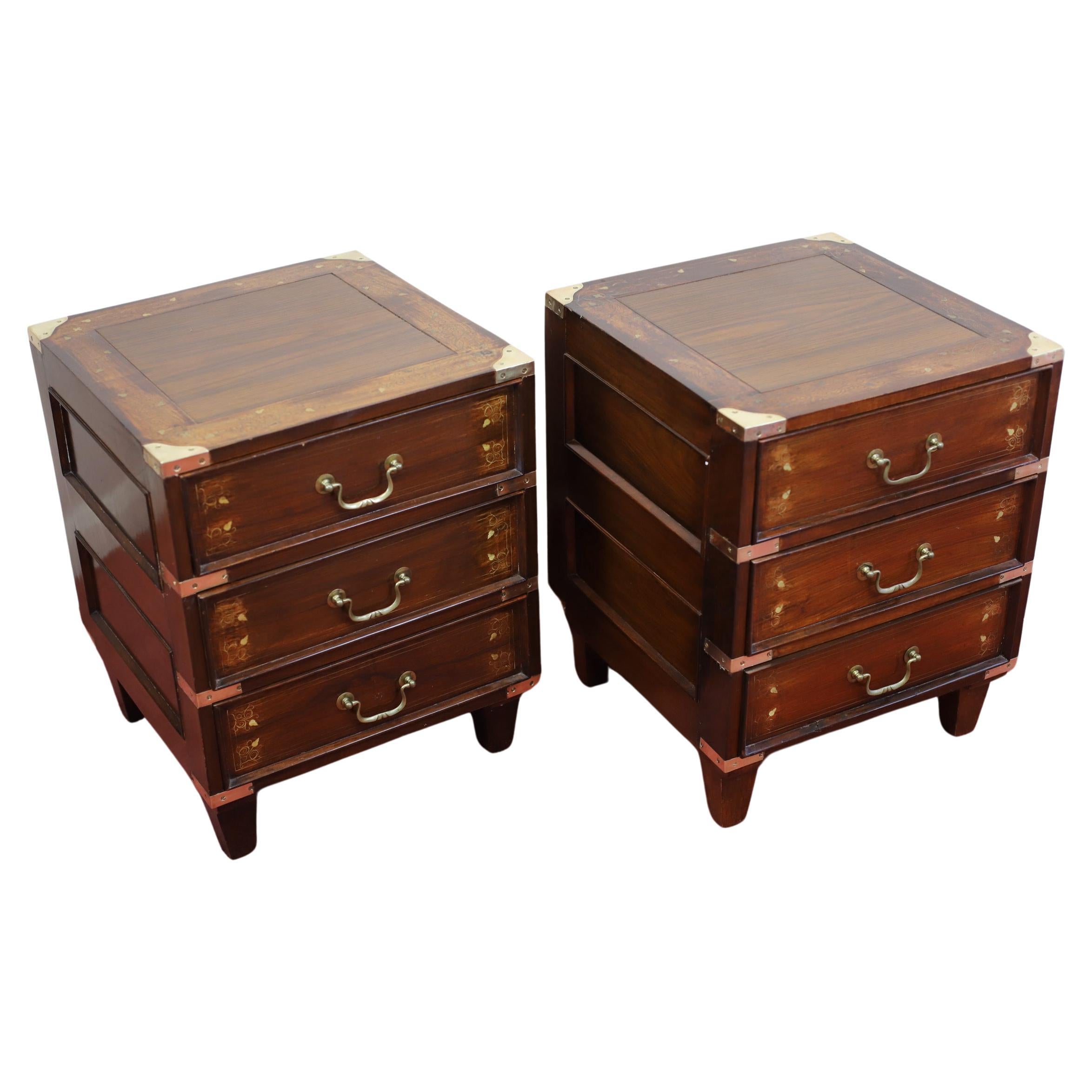 Stunning Pair Anglo-indian Campaign Style Nightstands
