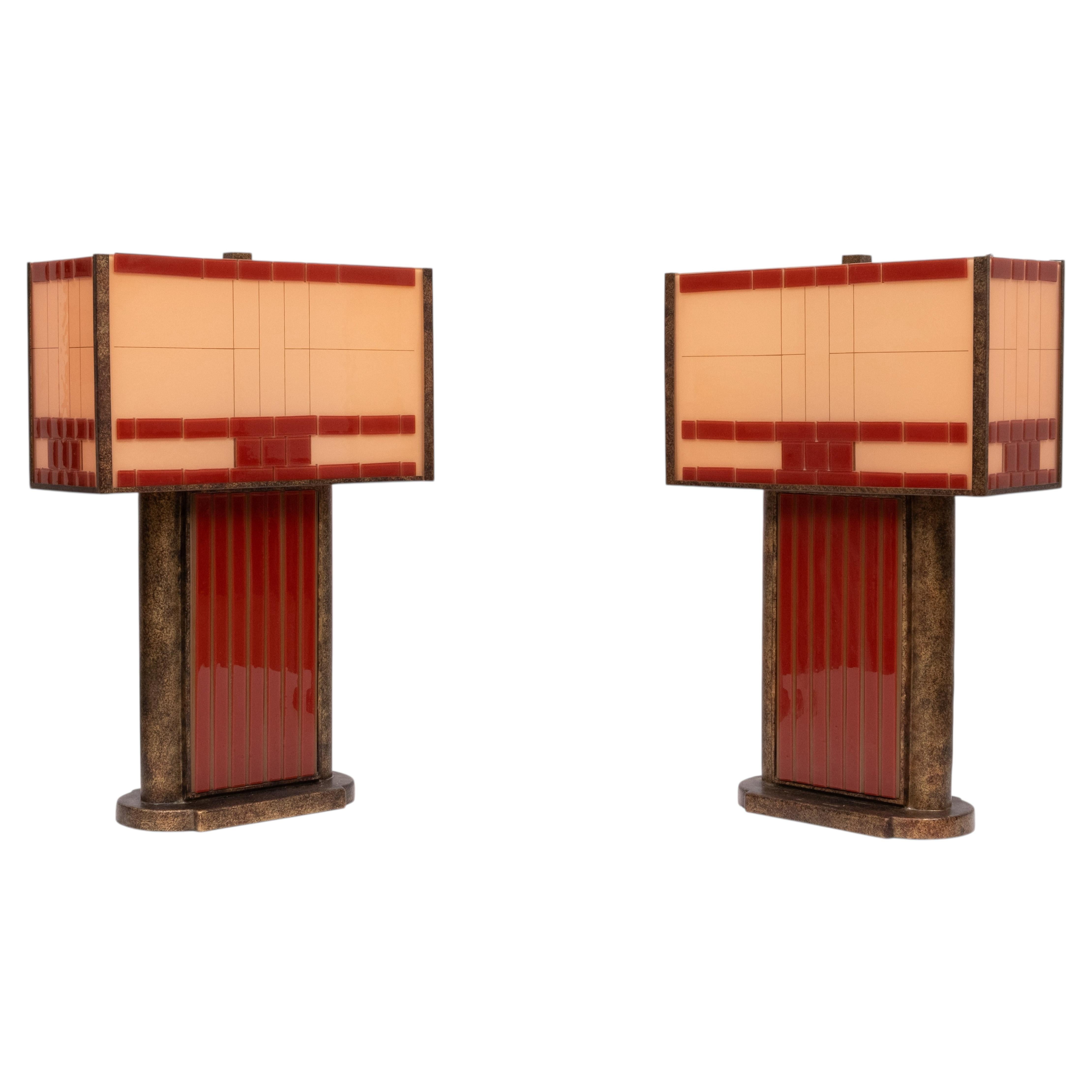 Stunning pair Art Deco style Cut Glass Table Lamps For Sale