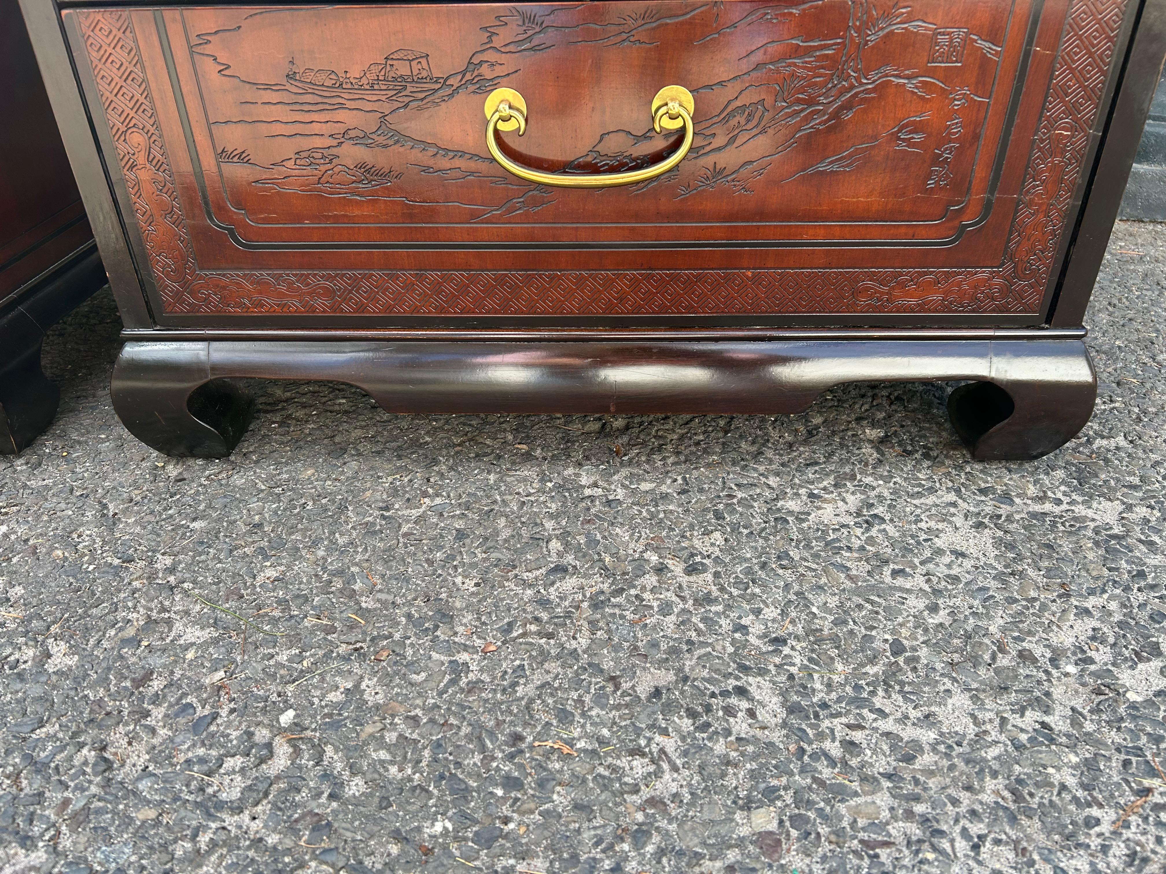 Stunning Pair Asian Drexel Heritage Chinoiserie Night Stands Mid-Century Modern For Sale 4