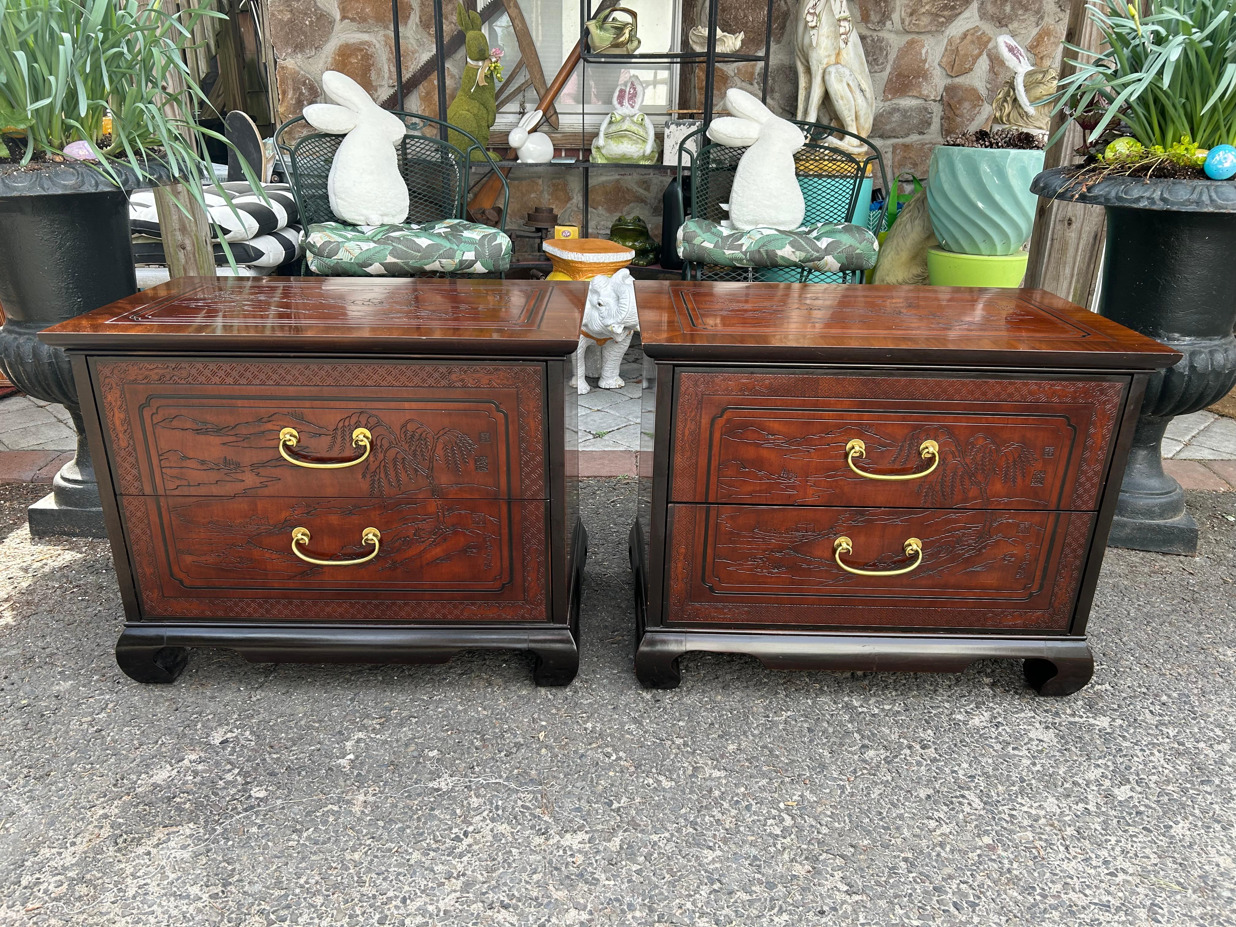 Stunning Pair Asian Drexel Heritage Chinoiserie Night Stands Mid-Century Modern For Sale 10