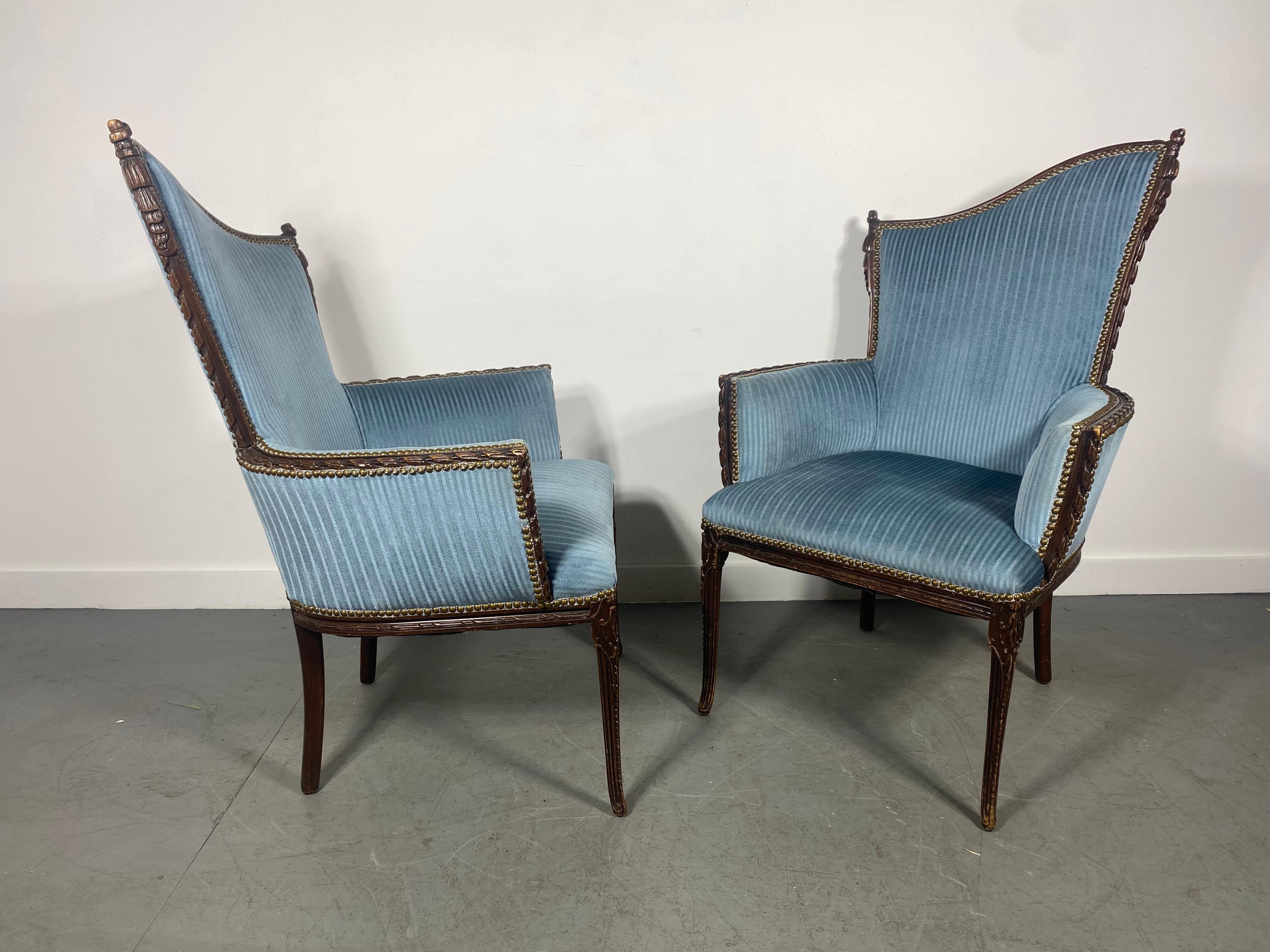 Hollywood Regency Stunning Pair Asymmetrical Regency Lounge Chairs by Grosfeld House For Sale