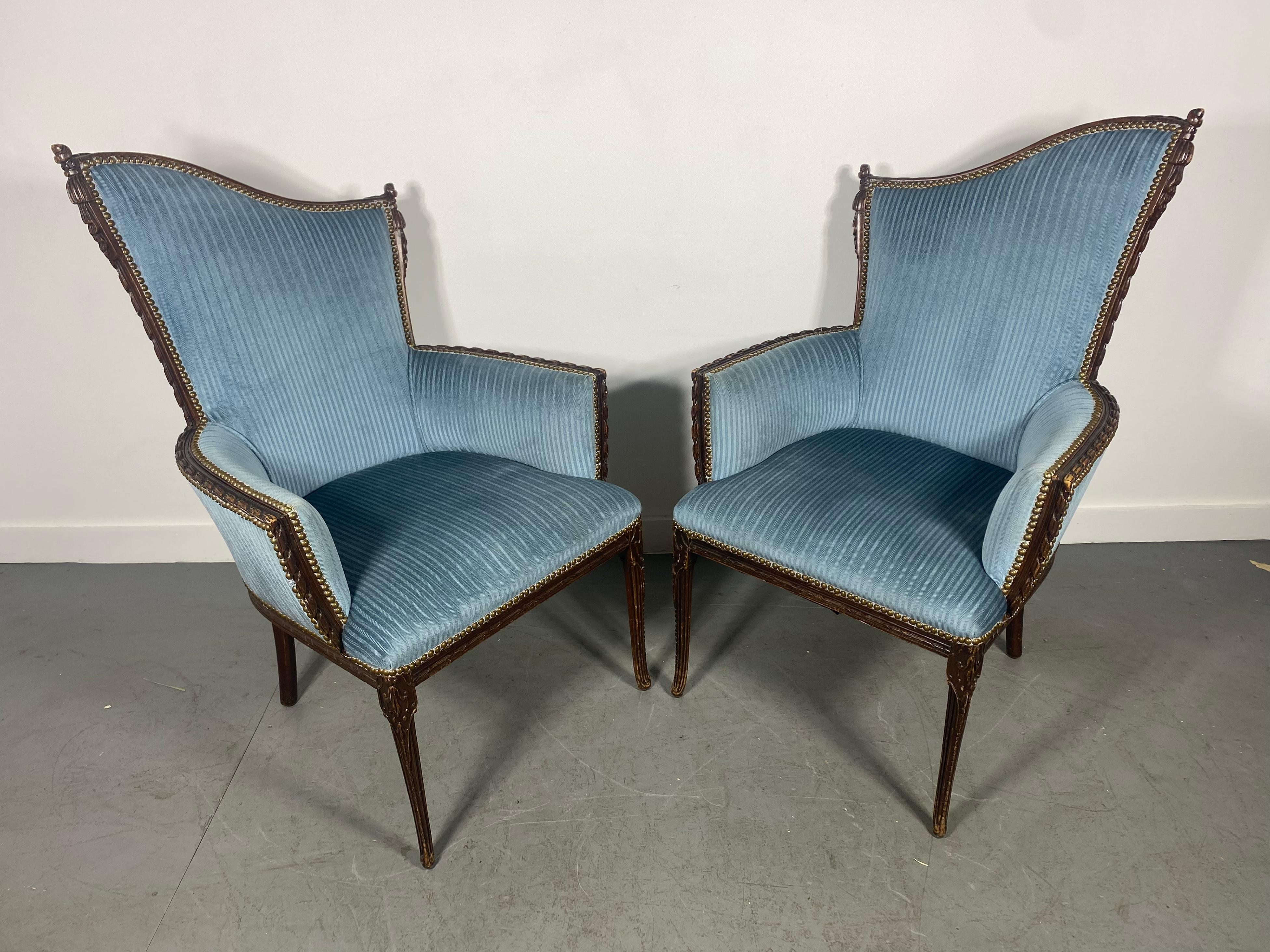 American Stunning Pair Asymmetrical Regency Lounge Chairs by Grosfeld House For Sale