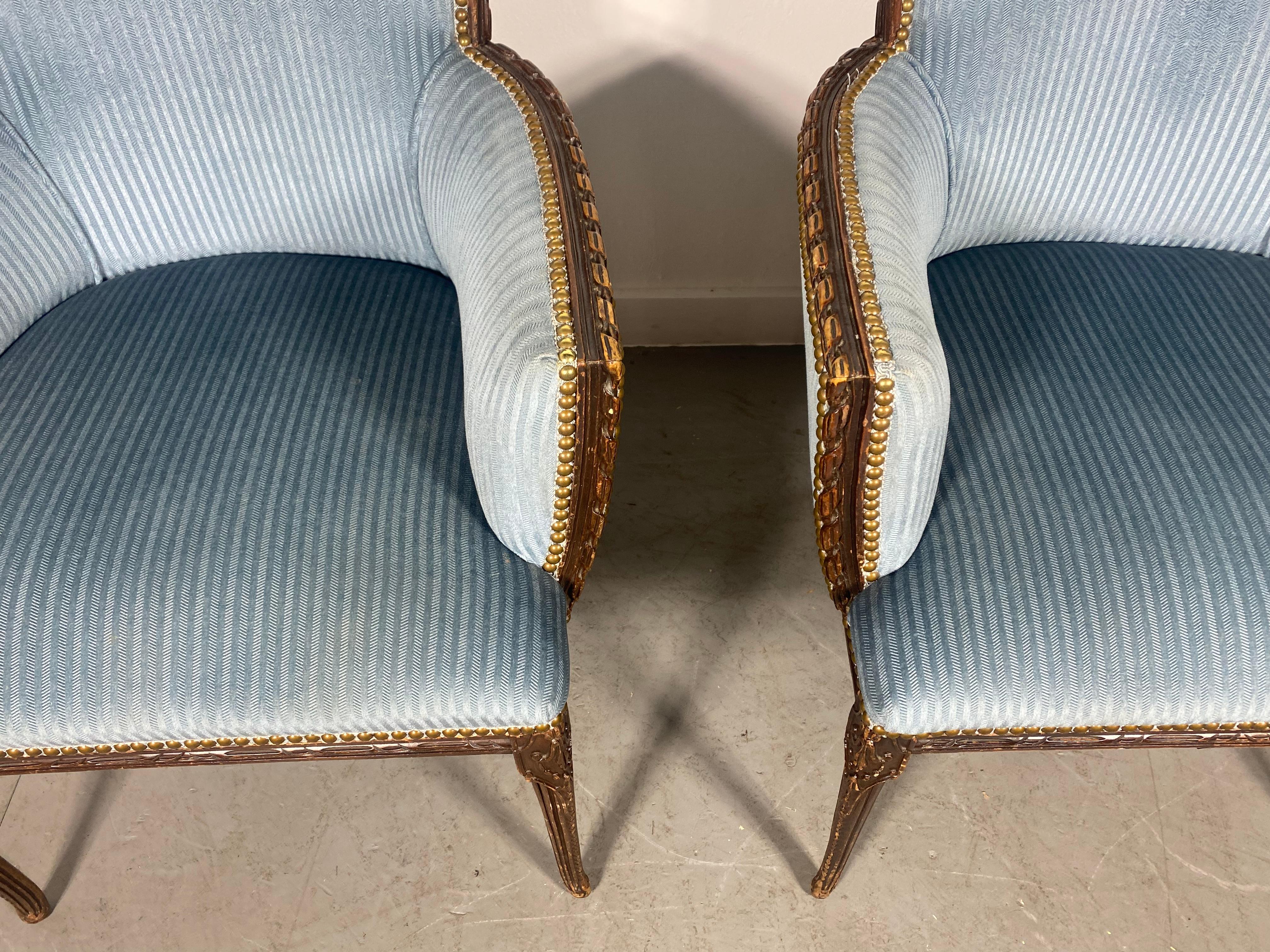 Stunning Pair Asymmetrical Regency Lounge Chairs by Grosfeld House In Good Condition For Sale In Buffalo, NY