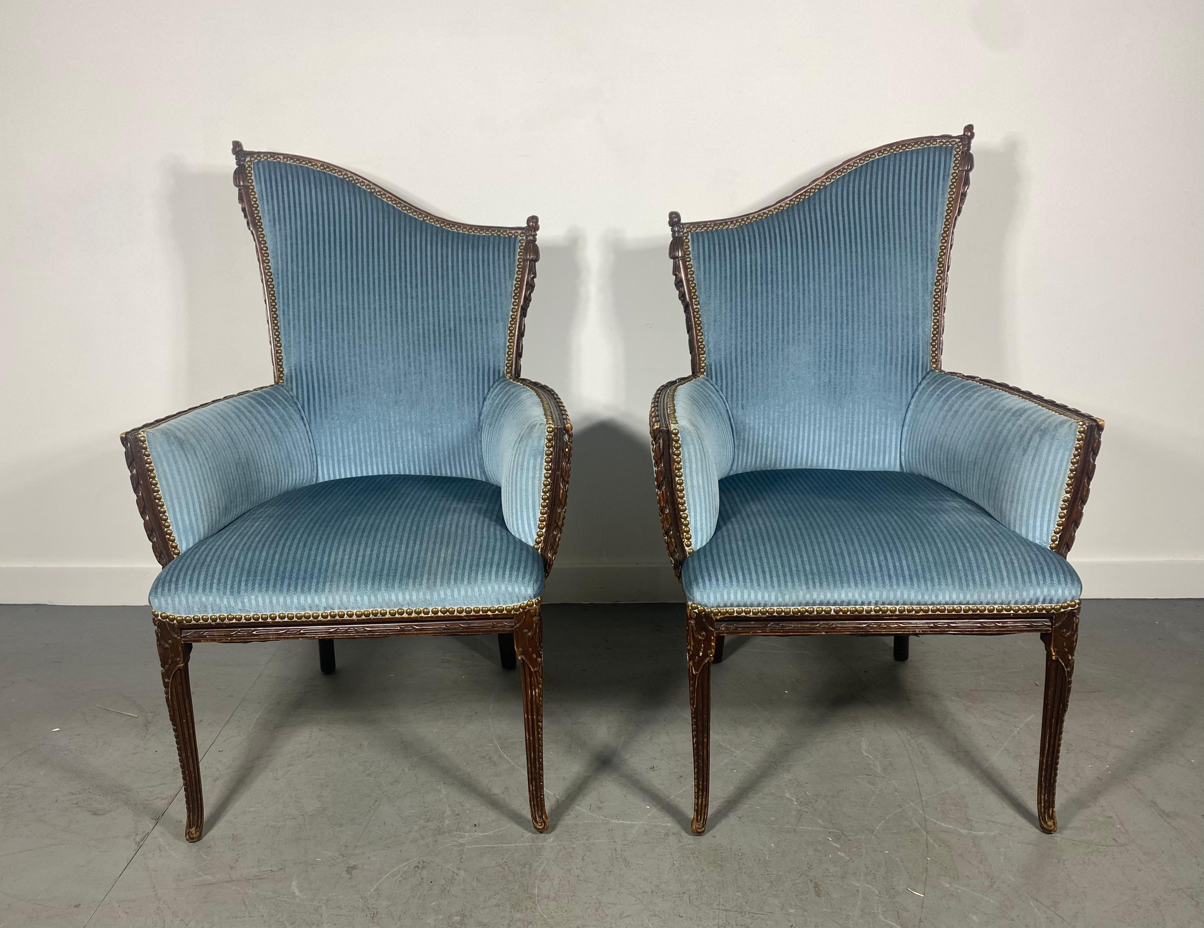Mid-20th Century Stunning Pair Asymmetrical Regency Lounge Chairs by Grosfeld House For Sale