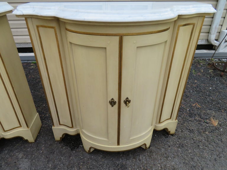 Stunning Pair Baker Hollywood Regency Demilune Console or Bar Cabinet For Sale 3
