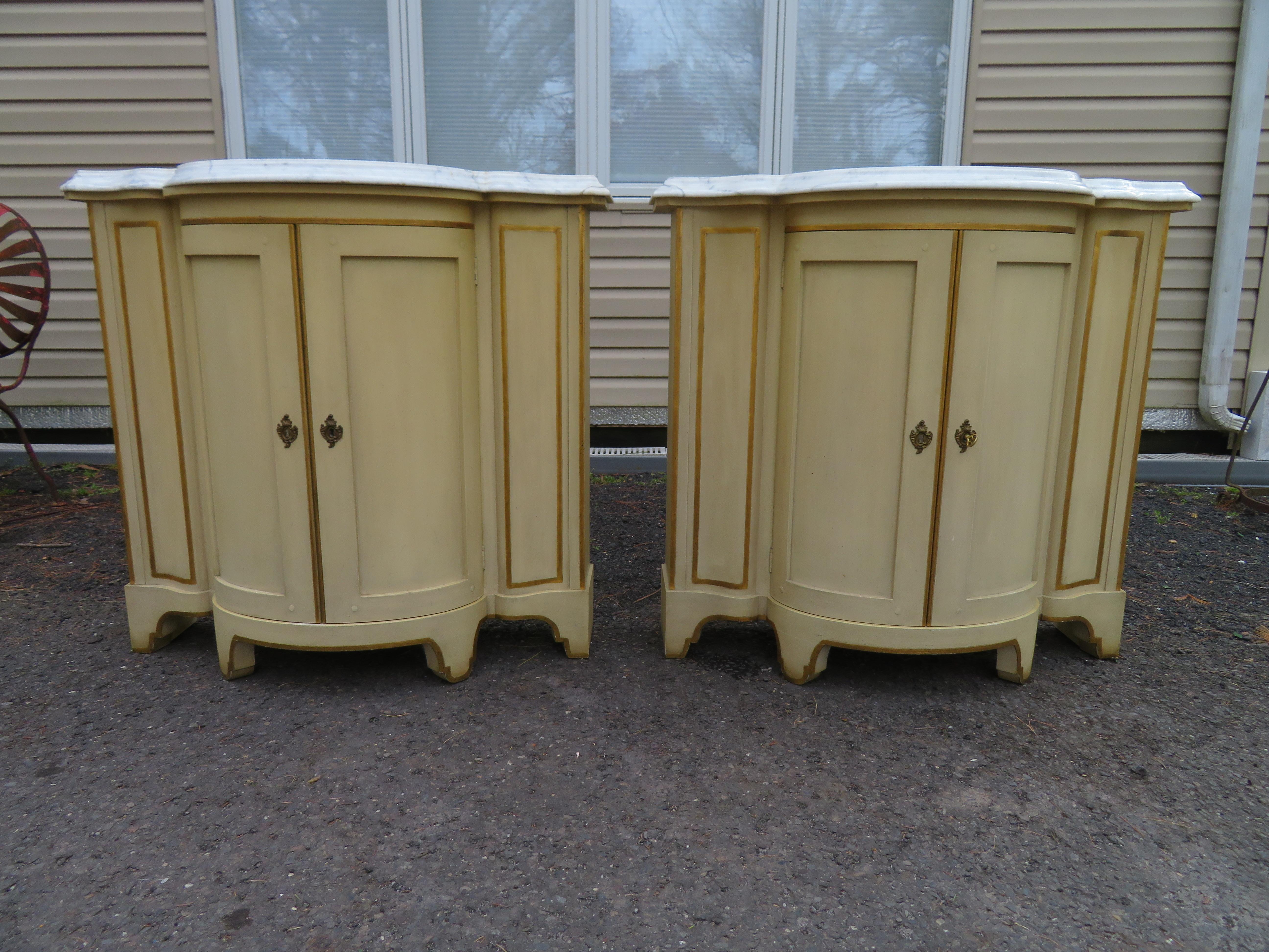 Stunning Pair Baker Hollywood Regency Demilune Console or Bar Cabinet For Sale 10