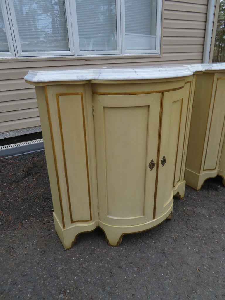 Painted Stunning Pair Baker Hollywood Regency Demilune Console or Bar Cabinet For Sale