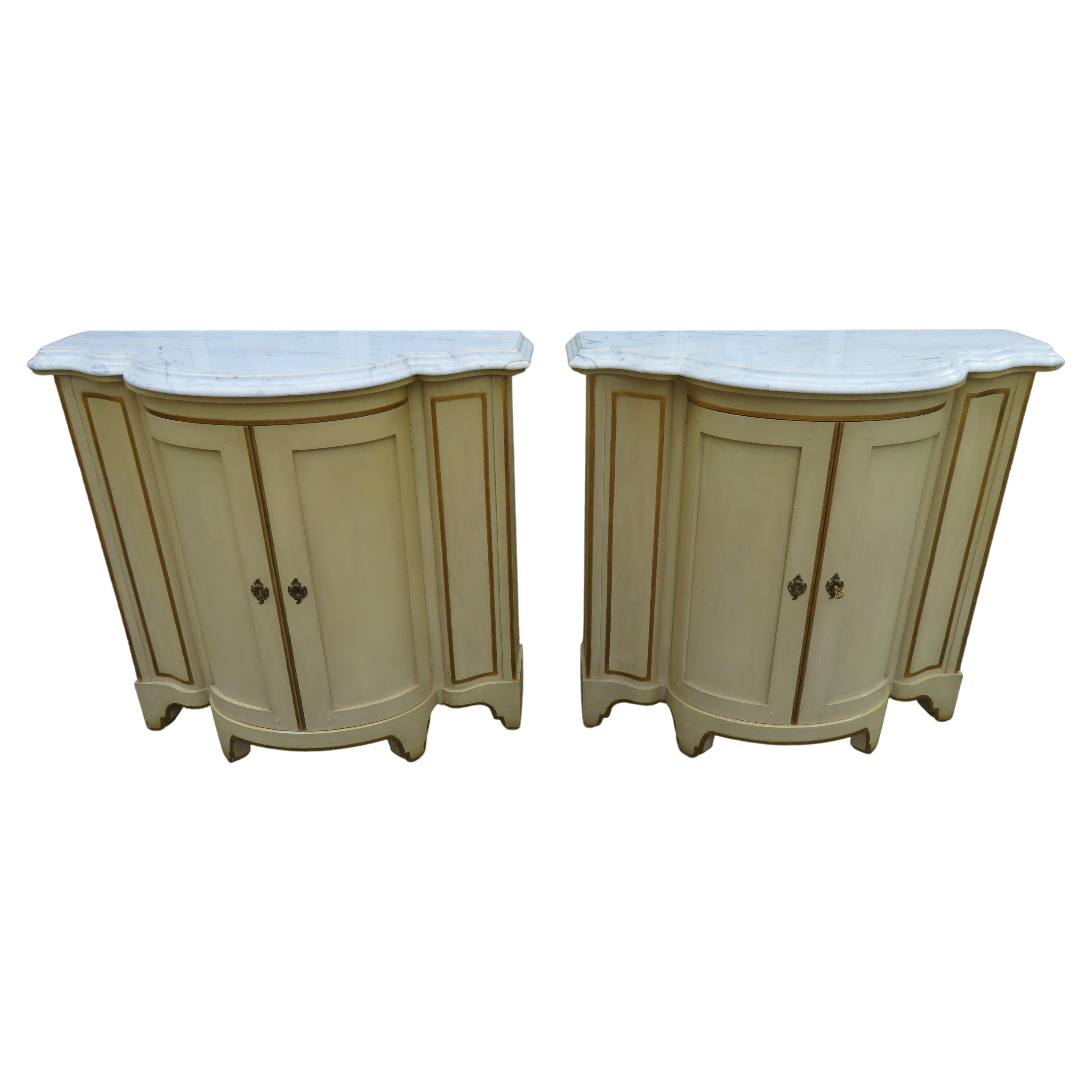 Stunning Pair Baker Hollywood Regency Demilune Console or Bar Cabinet