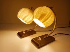 Pair of Art Deco Bauhaus Table Lamps Lights Opaline Marble Glass Chrome, 1960s