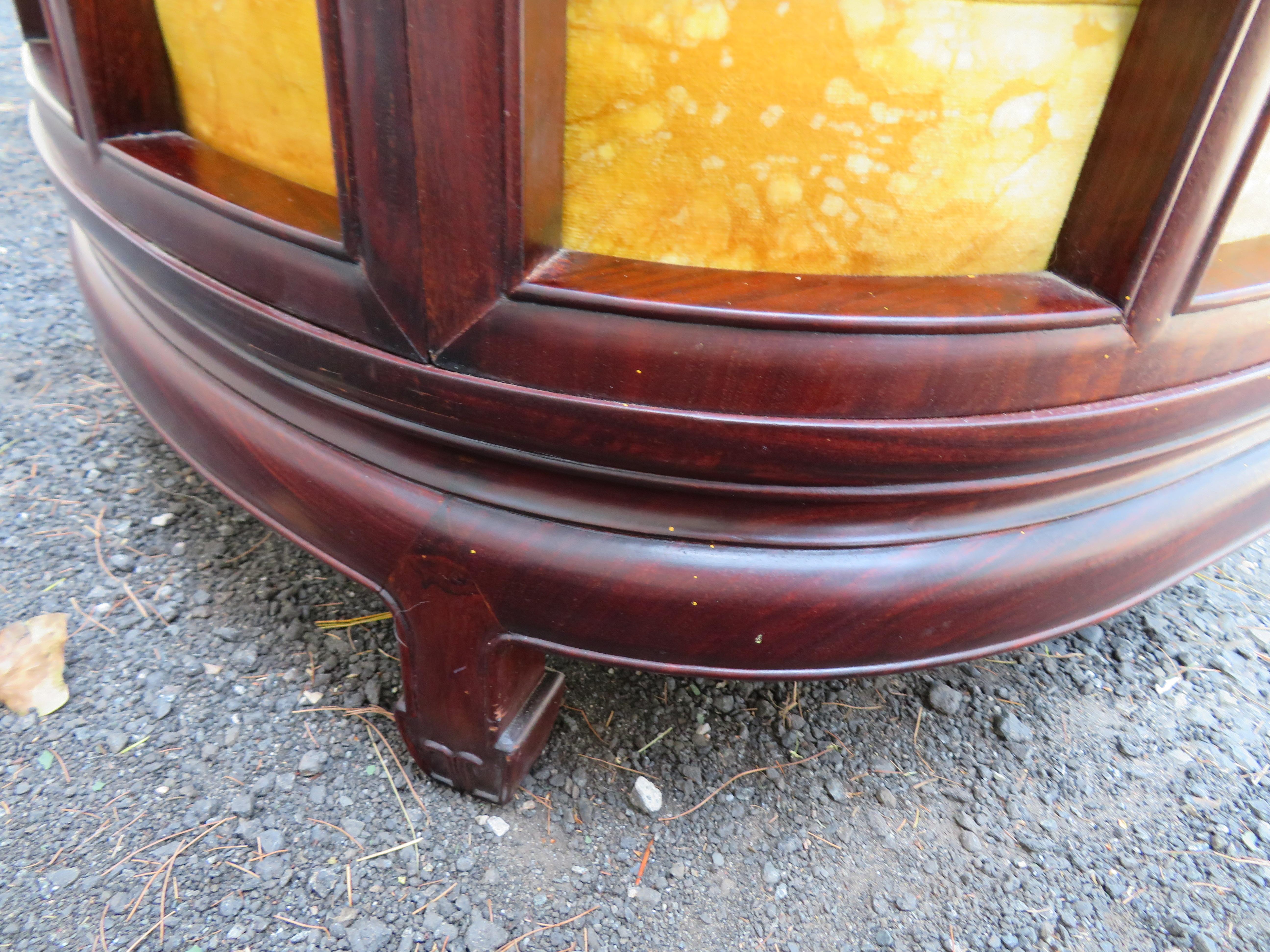 Late 20th Century Stunning Pair Chinoiserie Barrel Back Rosewood Chairs Jack Lenor Larsen For Sale