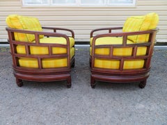 Stunning Pair Chinoiserie Barrel Back Rosewood Lounge Chairs Mid-Century