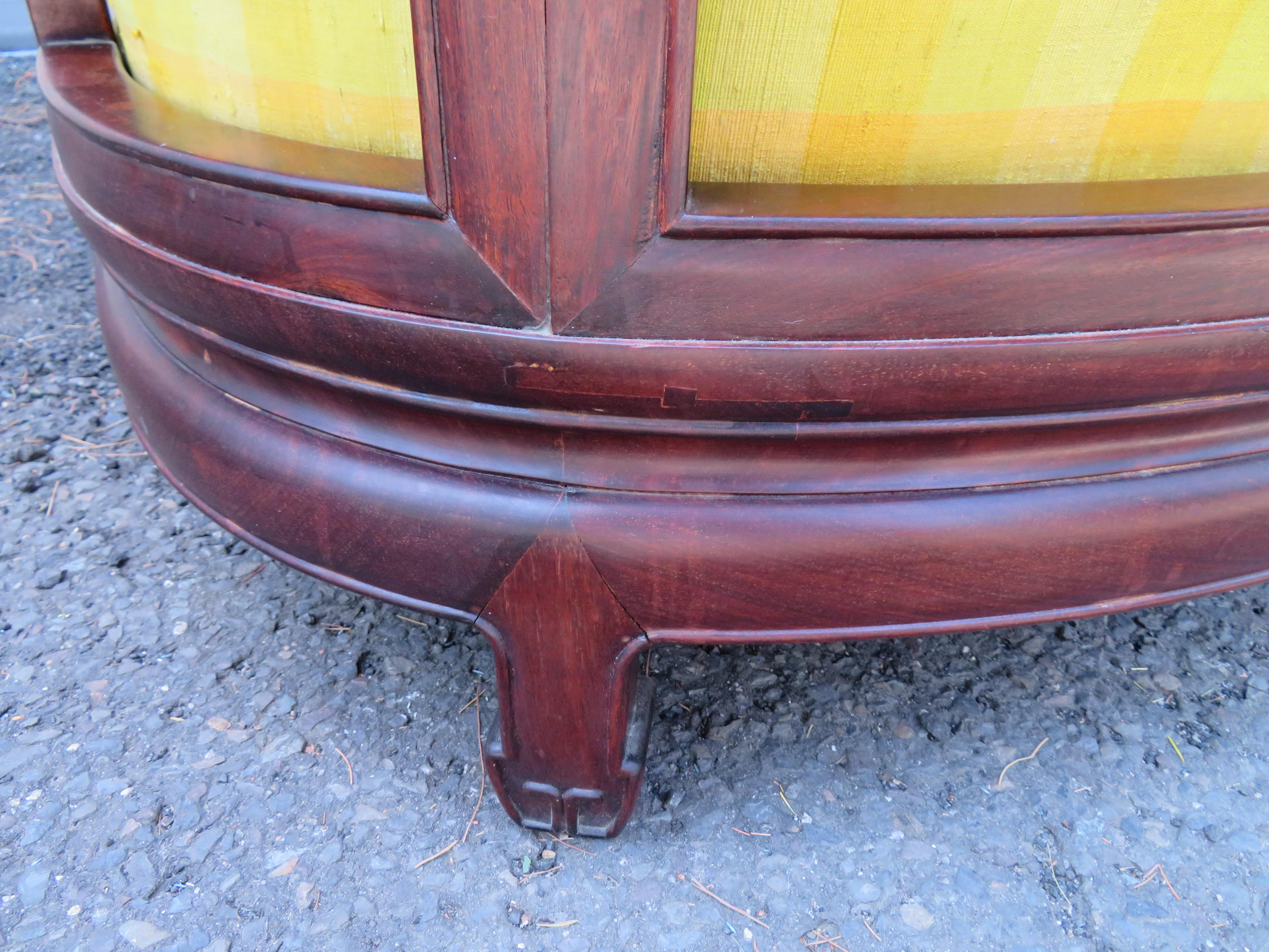 Stunning Pair Chinoiserie Barrel Back Rosewood Lounge Chairs Mid-Century For Sale 1