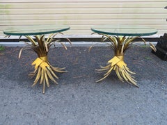 Stunning Pair Coco Chanel Style Gilt Wheat Side End Table Hollywood Regency