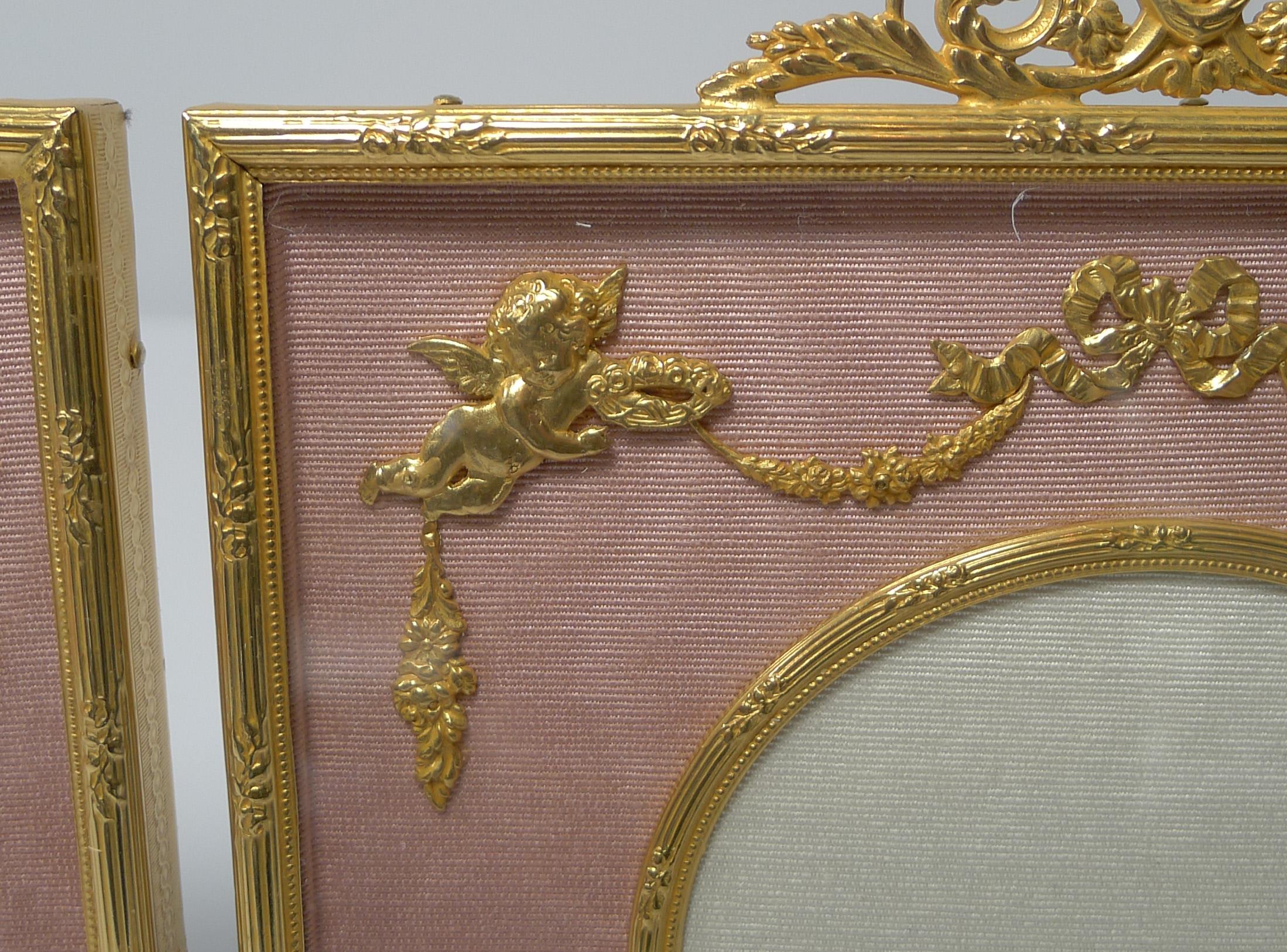 Gilt Stunning Pair of French Gilded Bronze Picture Frames, Cherubs