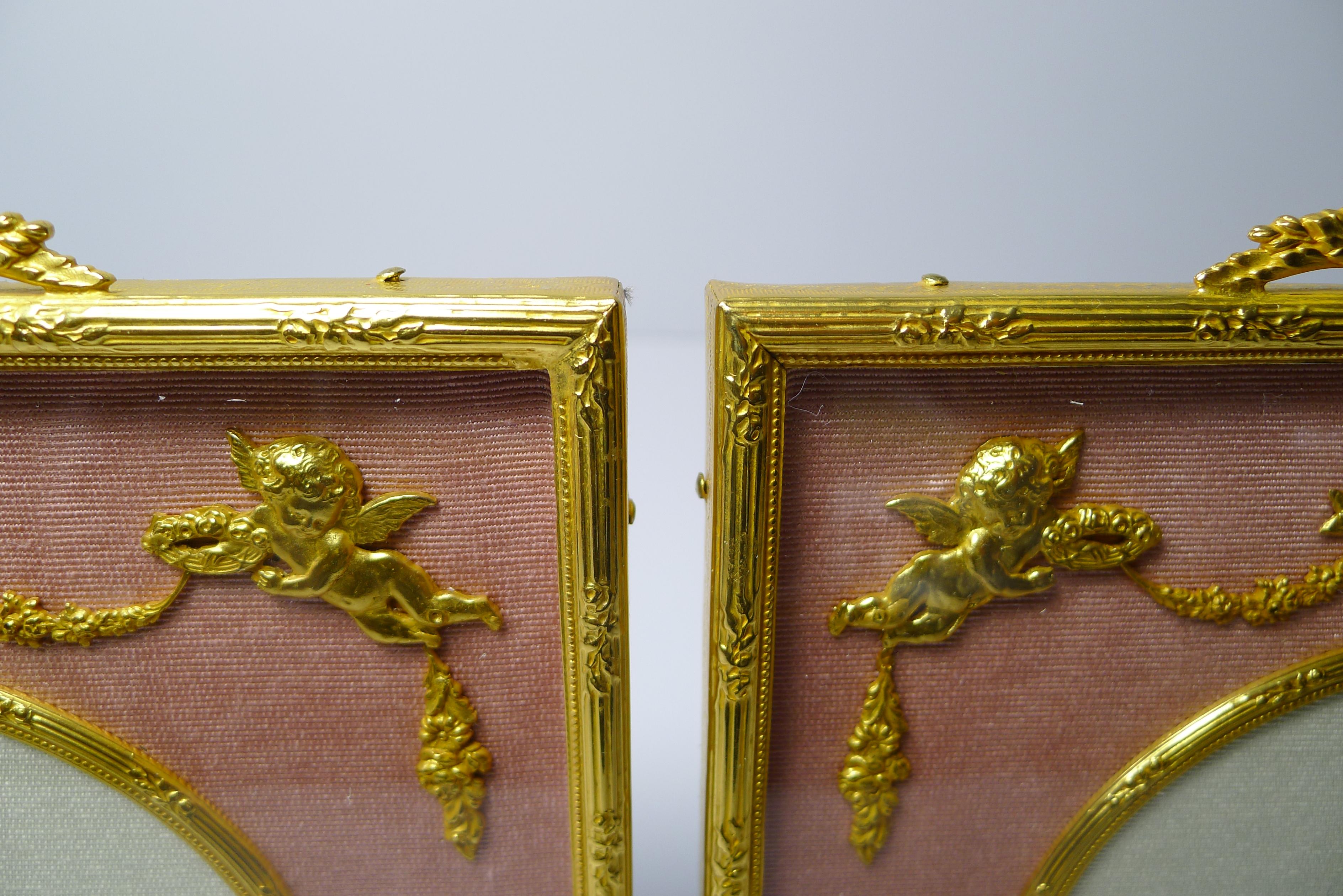 Stunning Pair of French Gilded Bronze Picture Frames, Cherubs 1