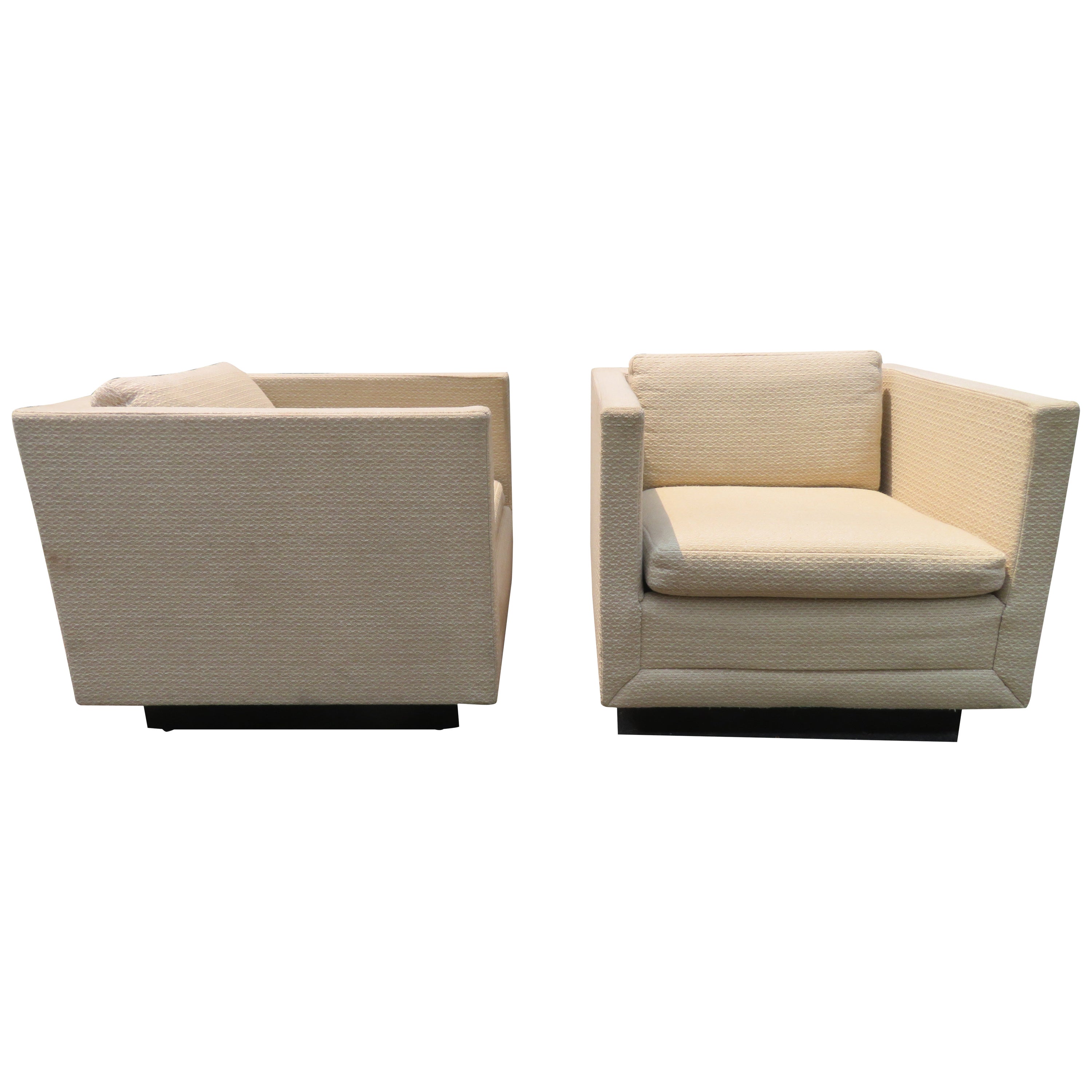 Impresionante par de sillas Harvey Probber Cube Lounge Modern Mid-Century