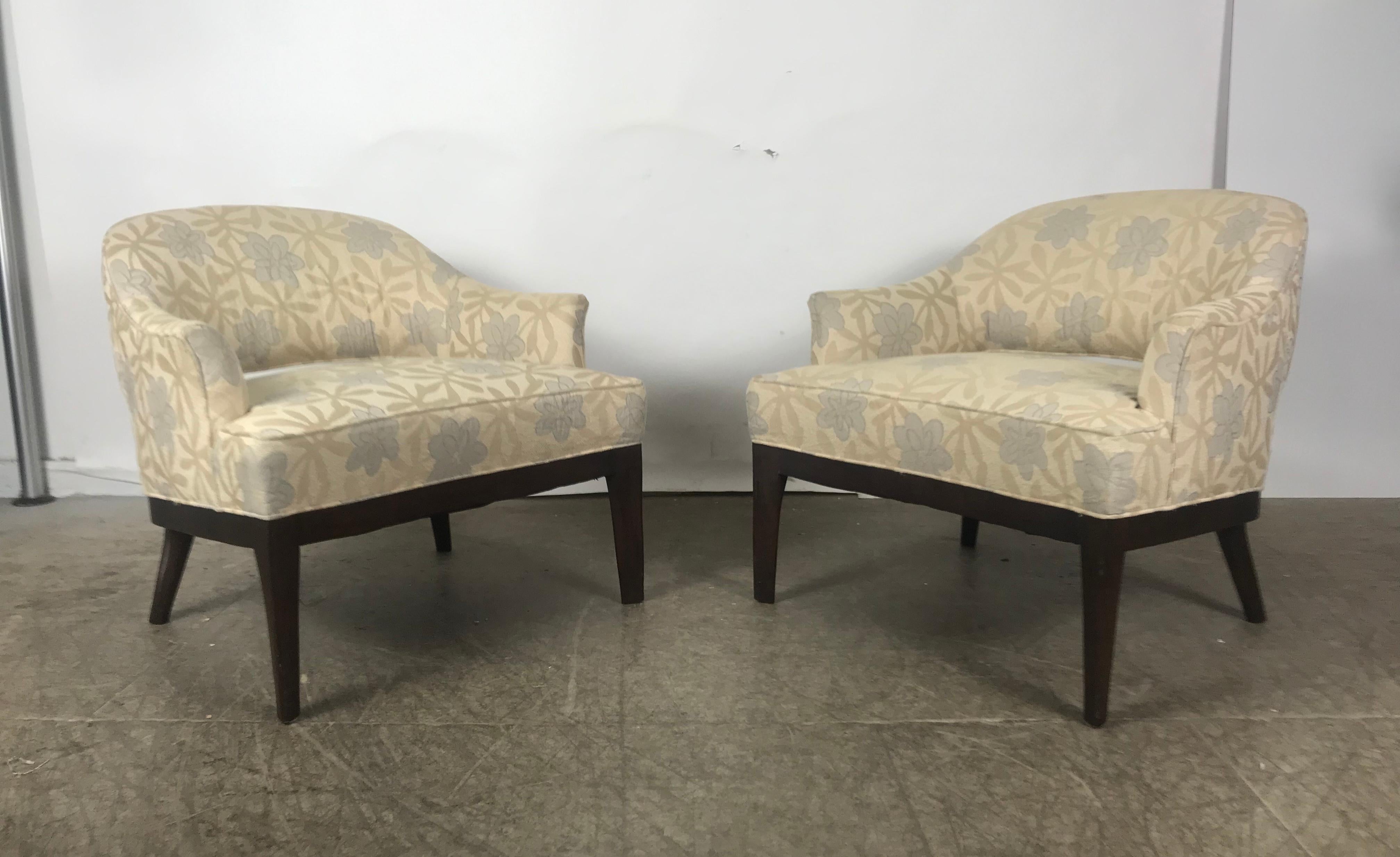 American Pair of Lounge Chairs, Original Modernist Fabric 