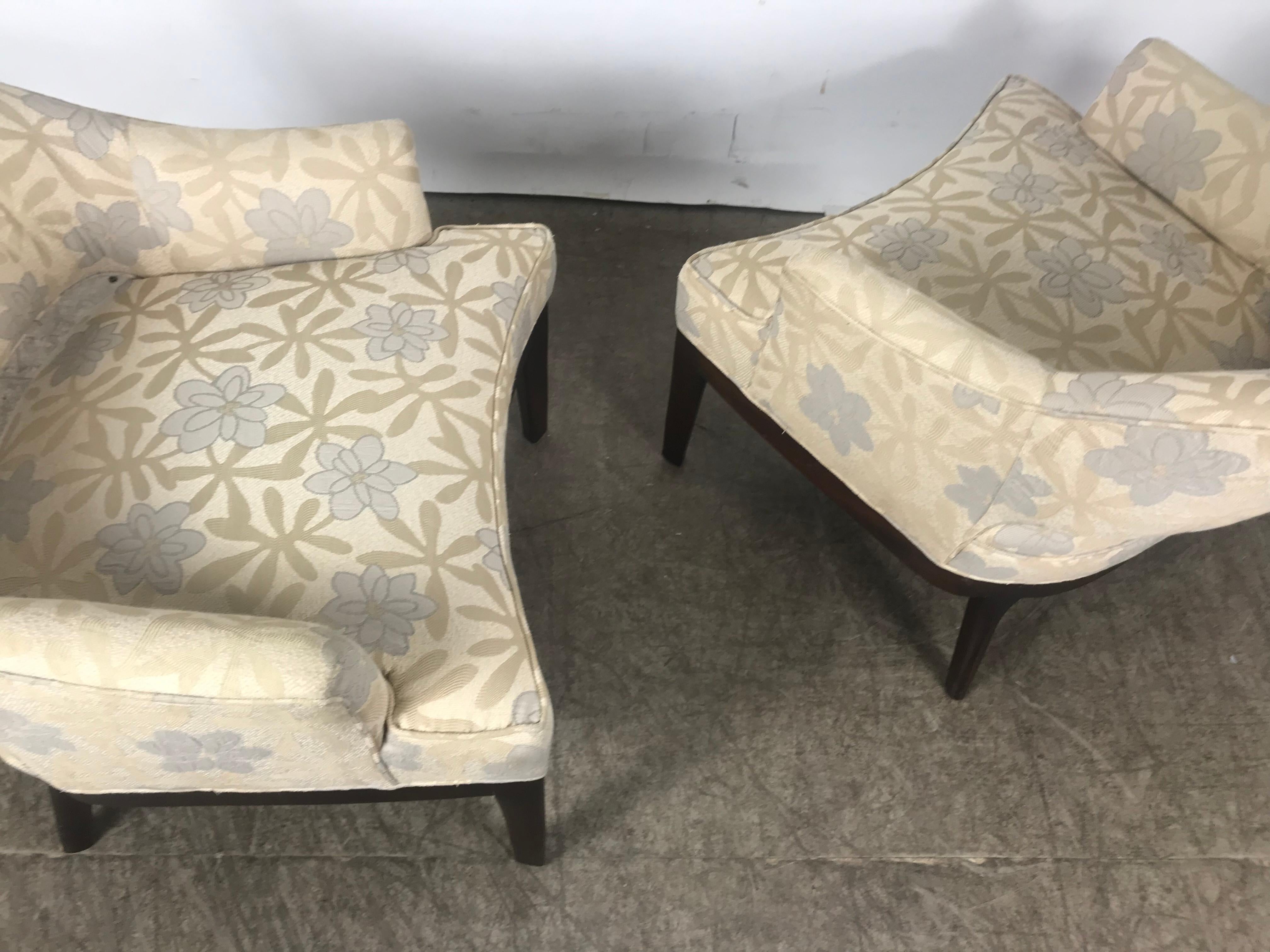 Mid-20th Century Pair of Lounge Chairs, Original Modernist Fabric 
