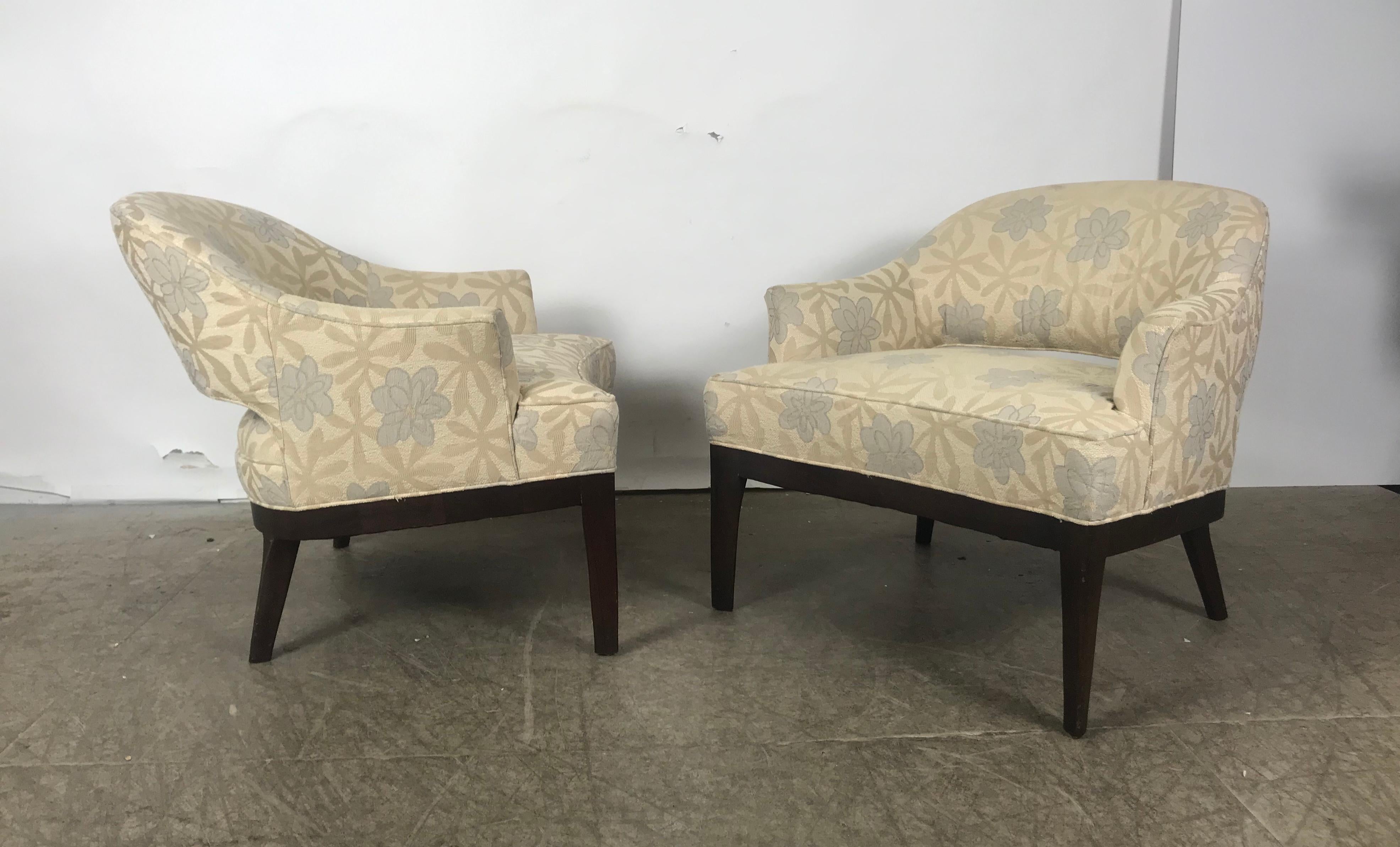 Pair of Lounge Chairs, Original Modernist Fabric 1