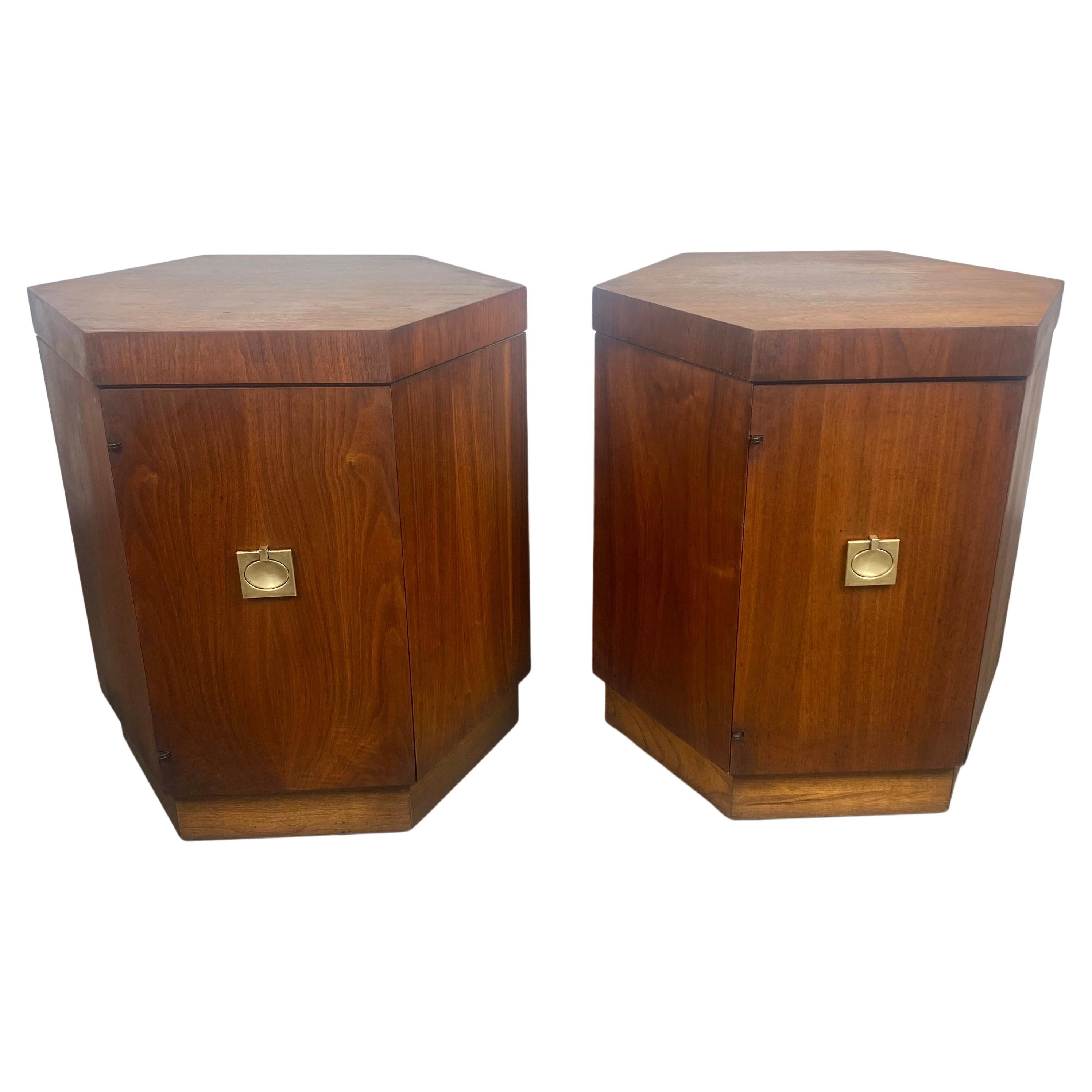 Stunning Pair Hexagon Tables / Stands, , Harvey Probber Style made by Lane