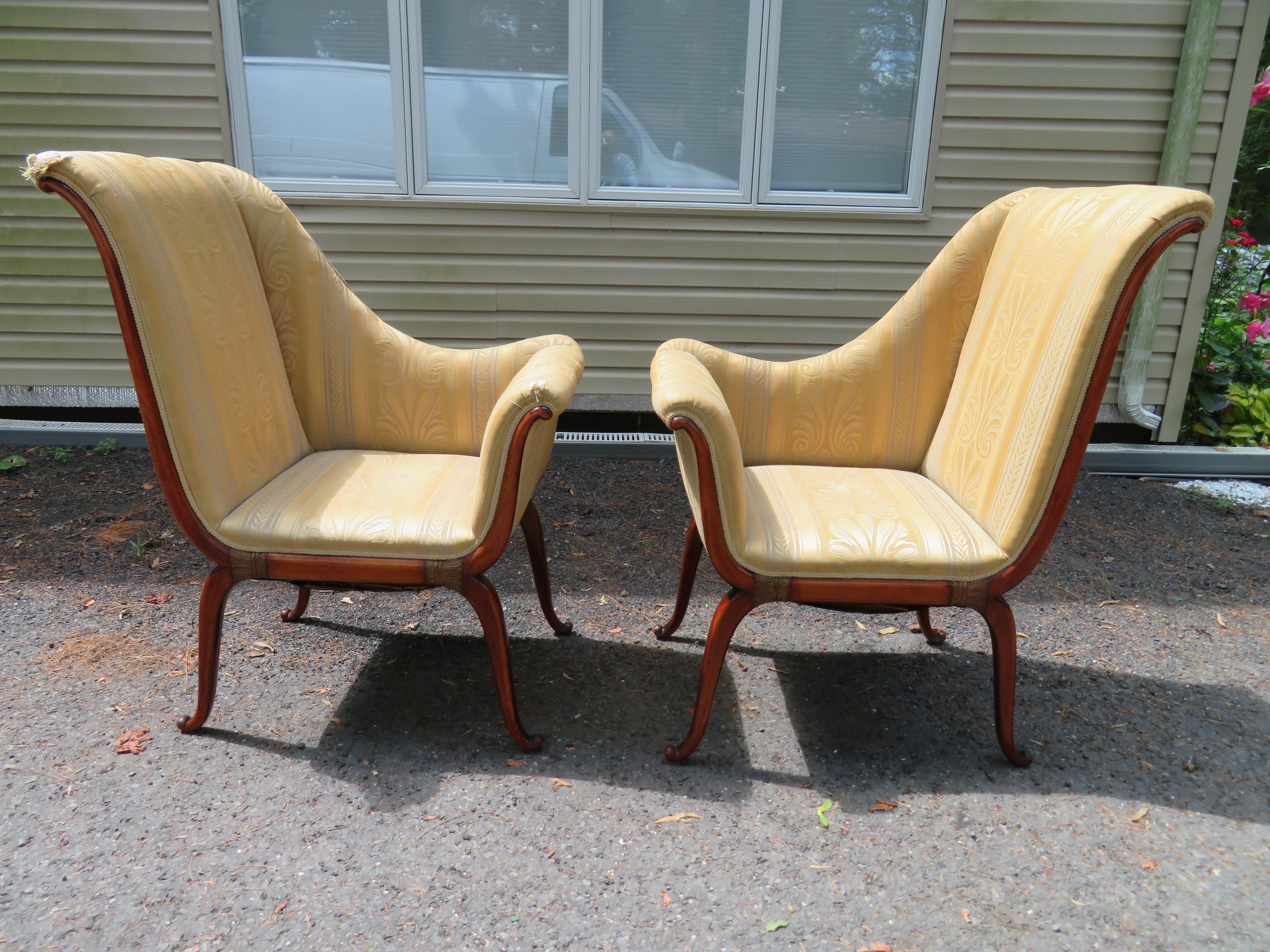 Stunning Left Right Hollywood Regency High Low Armchairs For Sale 6