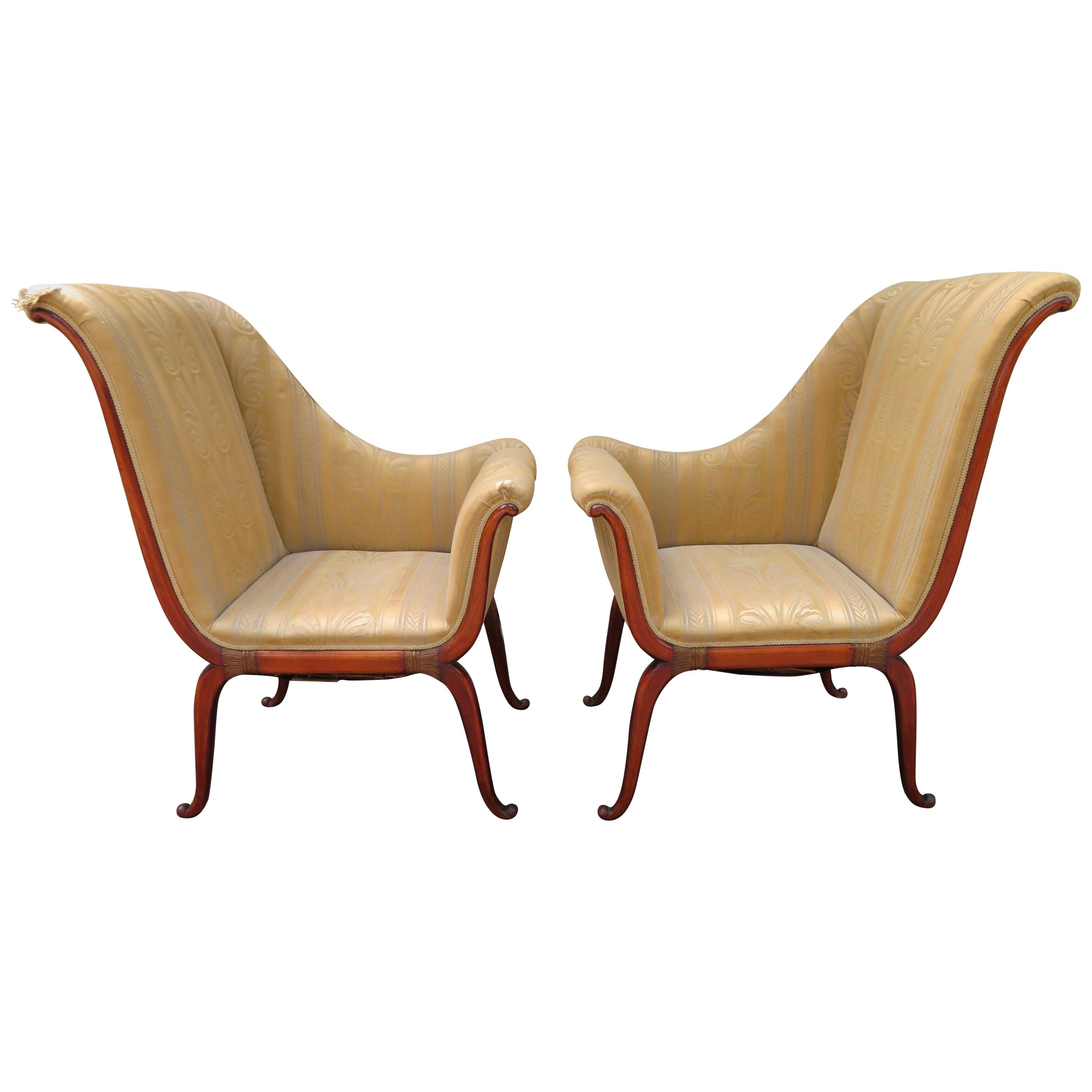 Stunning Left Right Hollywood Regency High Low Armchairs For Sale