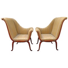 Stunning Left Right Hollywood Regency High Low Armchairs