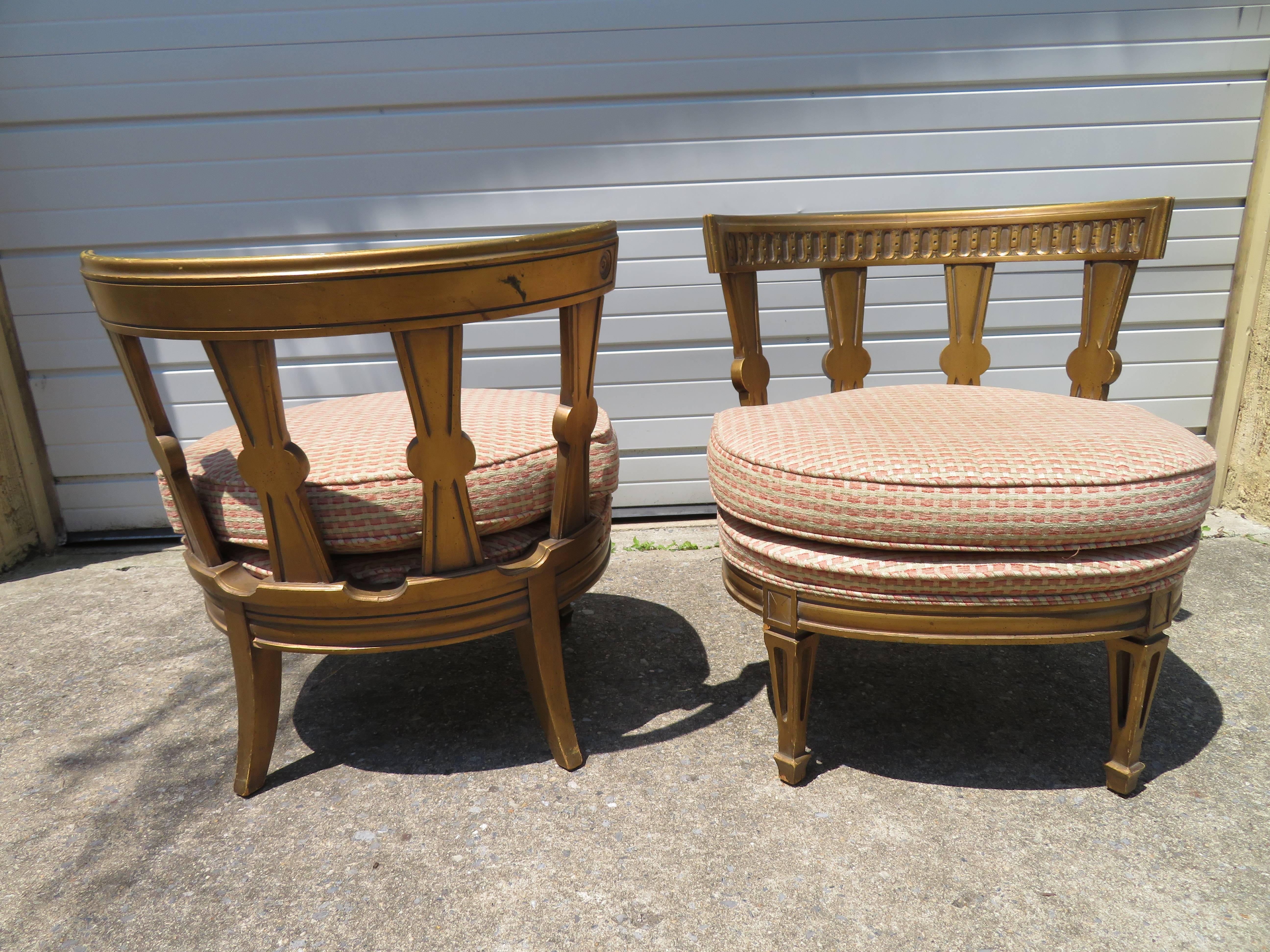 Stunning Pair Hollywood Regency Maison Jansen style Slipper Chairs For Sale 8