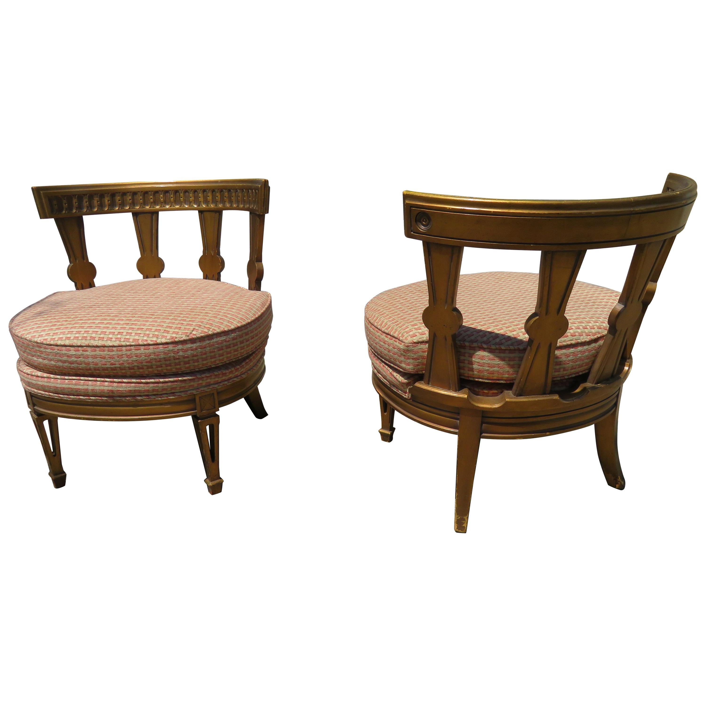 Stunning Pair Hollywood Regency Maison Jansen style Slipper Chairs