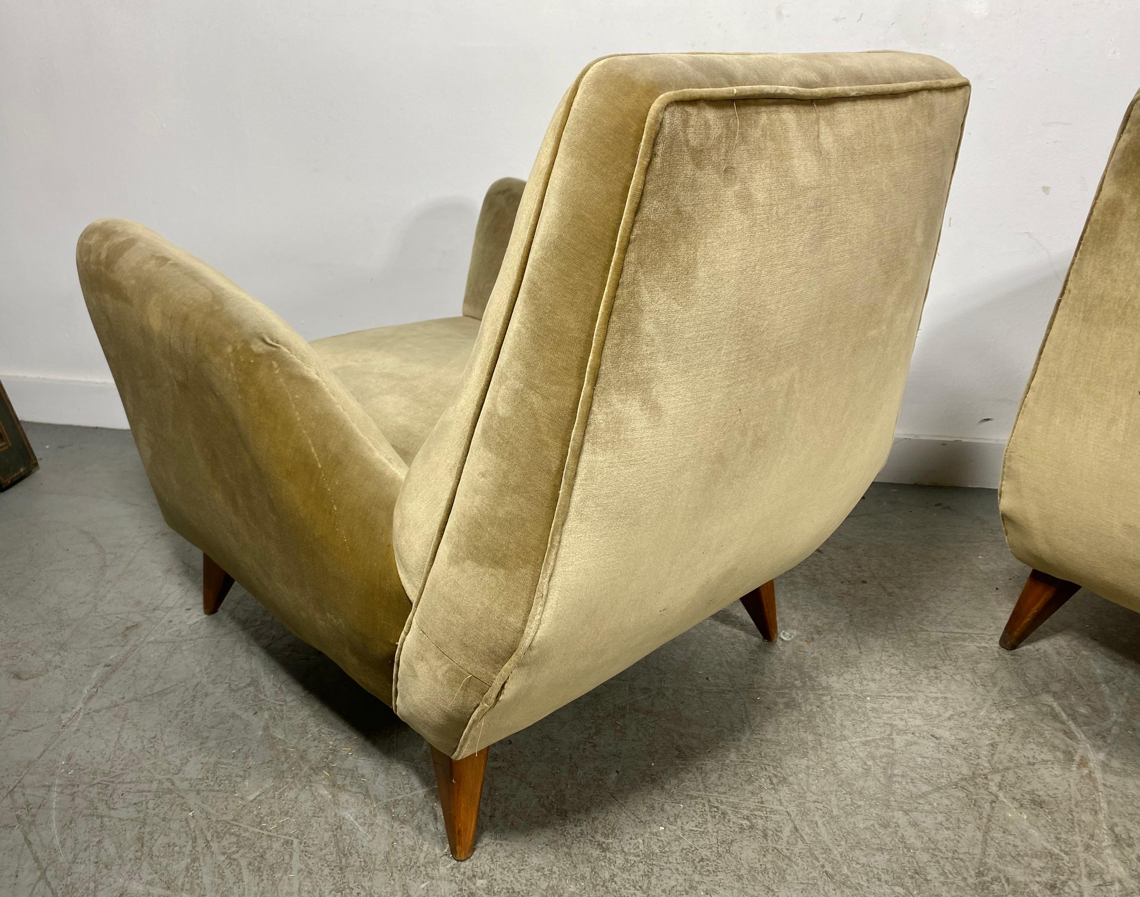 Fabric Stunning Pair Italian Modernist Lounge Chairs by Isa Bergamo & Att Gio Ponti