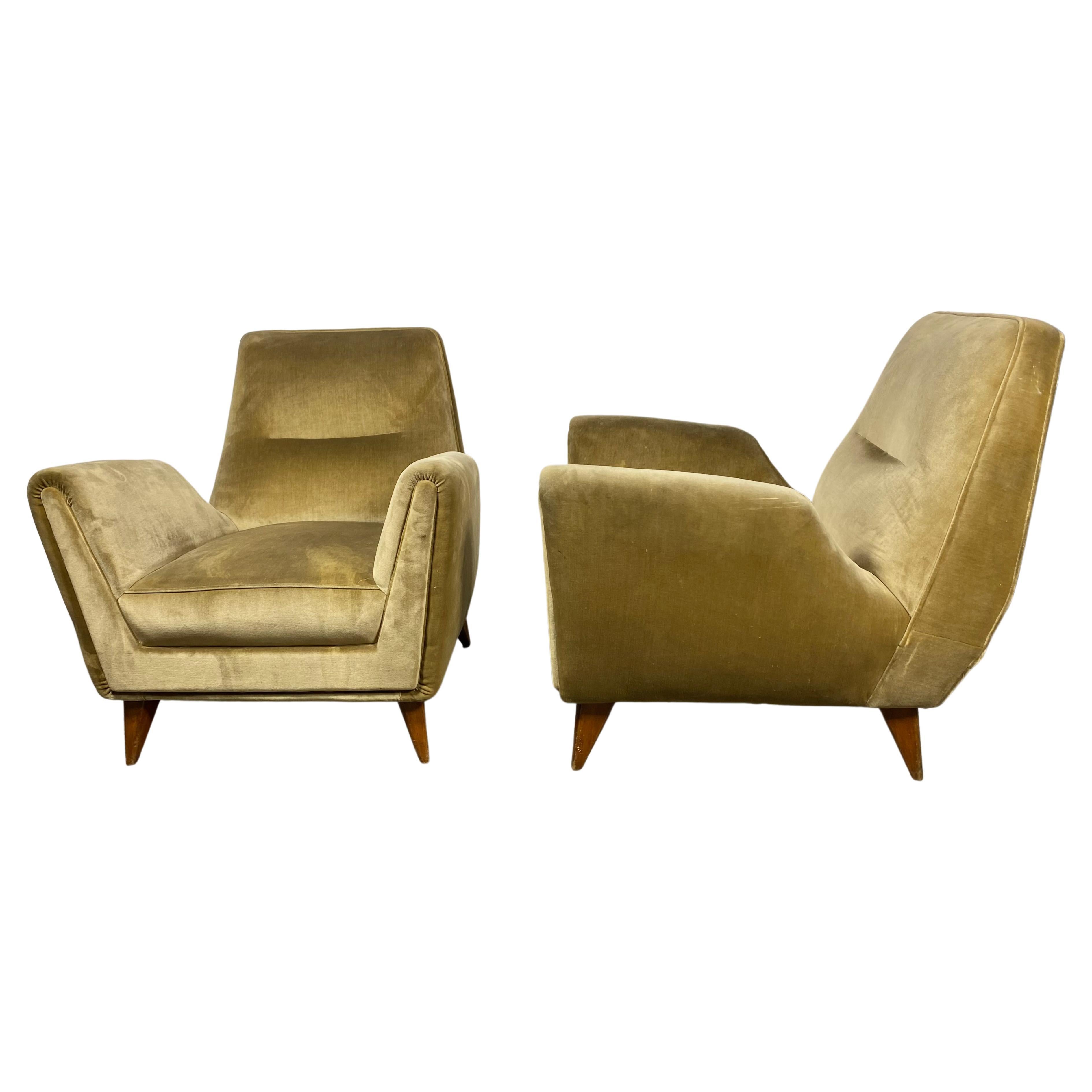 Stunning Pair Italian Modernist Lounge Chairs by Isa Bergamo & Att Gio Ponti