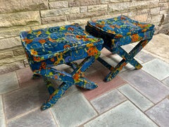 Stunning Pair Jack Lenor Larsen Parson style Ottoman Stool Mid-Century