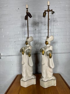 Stunning Pair Large Ceramic Asian Modernist Table Lamps after James Mont