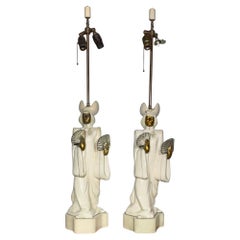 Stunning Pair Large Ceramic Asian Modernist Table Lamps after James Mont
