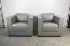Stunning Pair of Leather Cube Lounge Chairs by Fabien Baron for Bernhardt Design
