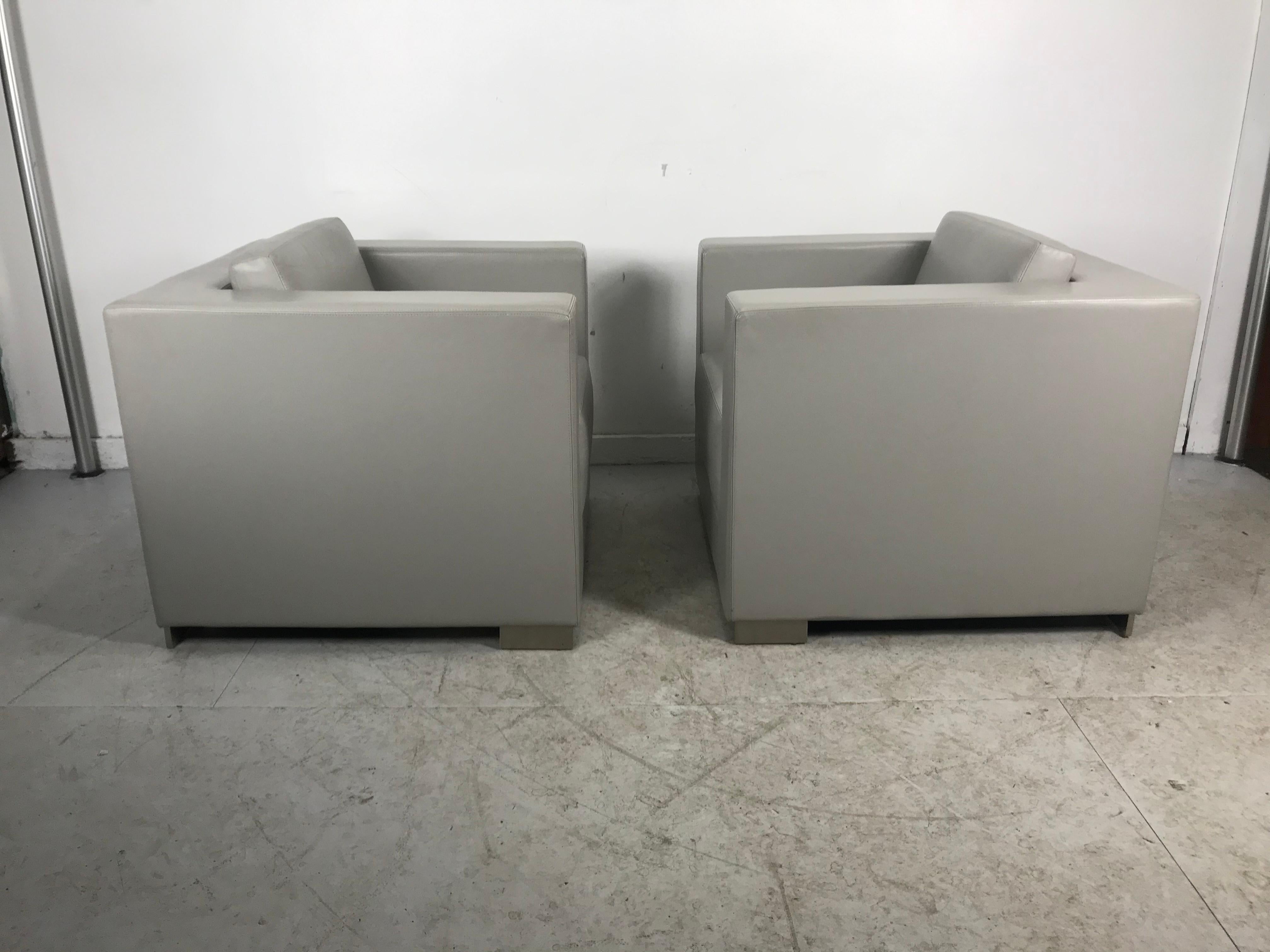 Art Deco Stunning Pair of Leather Cube Lounge Chairs by Fabien Baron for Bernhardt Design