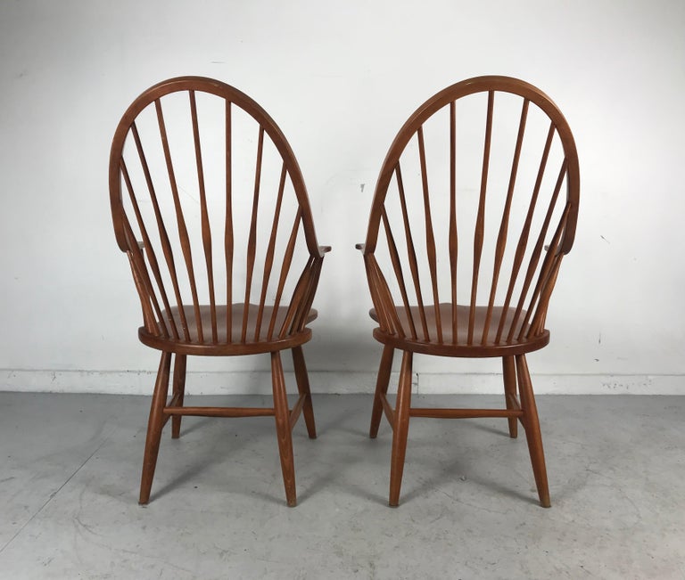 Pair of Modernist Tall Spindle Back Windsor Chairs In Good Condition For Sale In Buffalo, NY