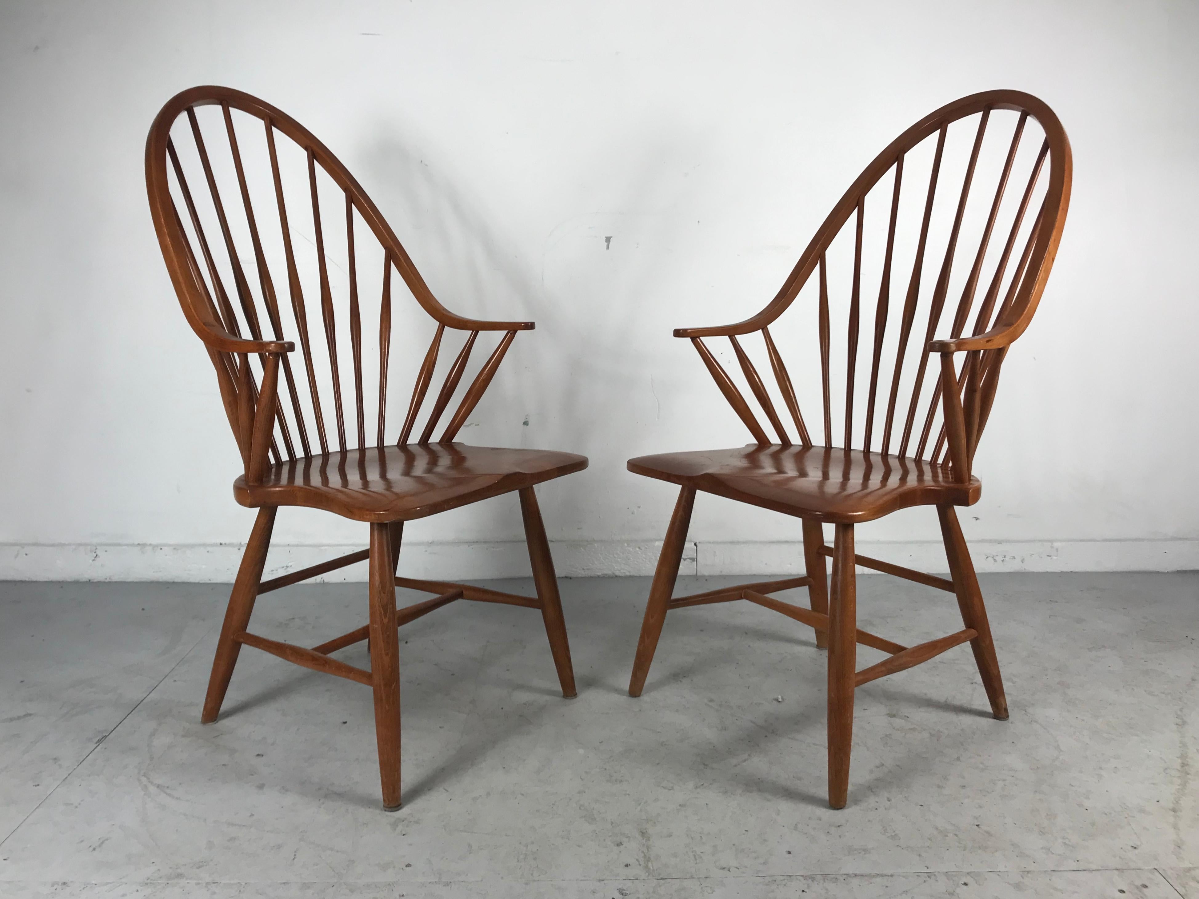 Danish Pair of Modernist Tall Spindle Back Windsor Chairs