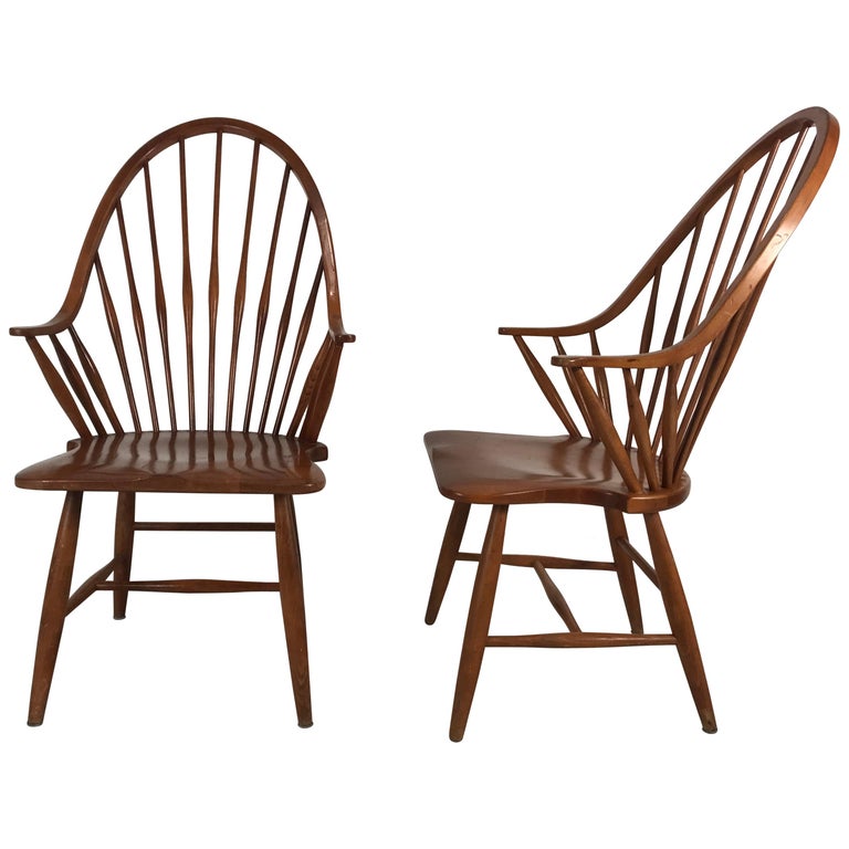 Pair of Modernist Tall Spindle Back Windsor Chairs For Sale