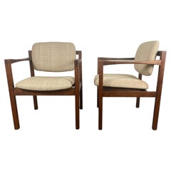 Vintage Stunning Pair Modernist Walnut Arm Chairs by Stow Davis /after Jens Risom