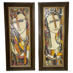 Stunning Pair Monumental Harris Strong Tile Art / Abstract/cubist male & female
